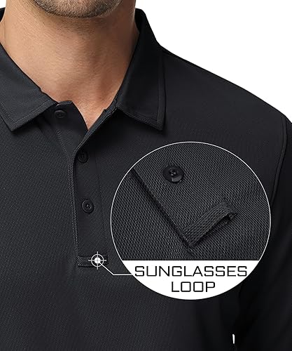 Vista 3 de MAGCOMSEN - Camisetas polo para hombre, 3 botones, de secado rápido, manga larga, rendimiento táctico, suéter de piqué para golf