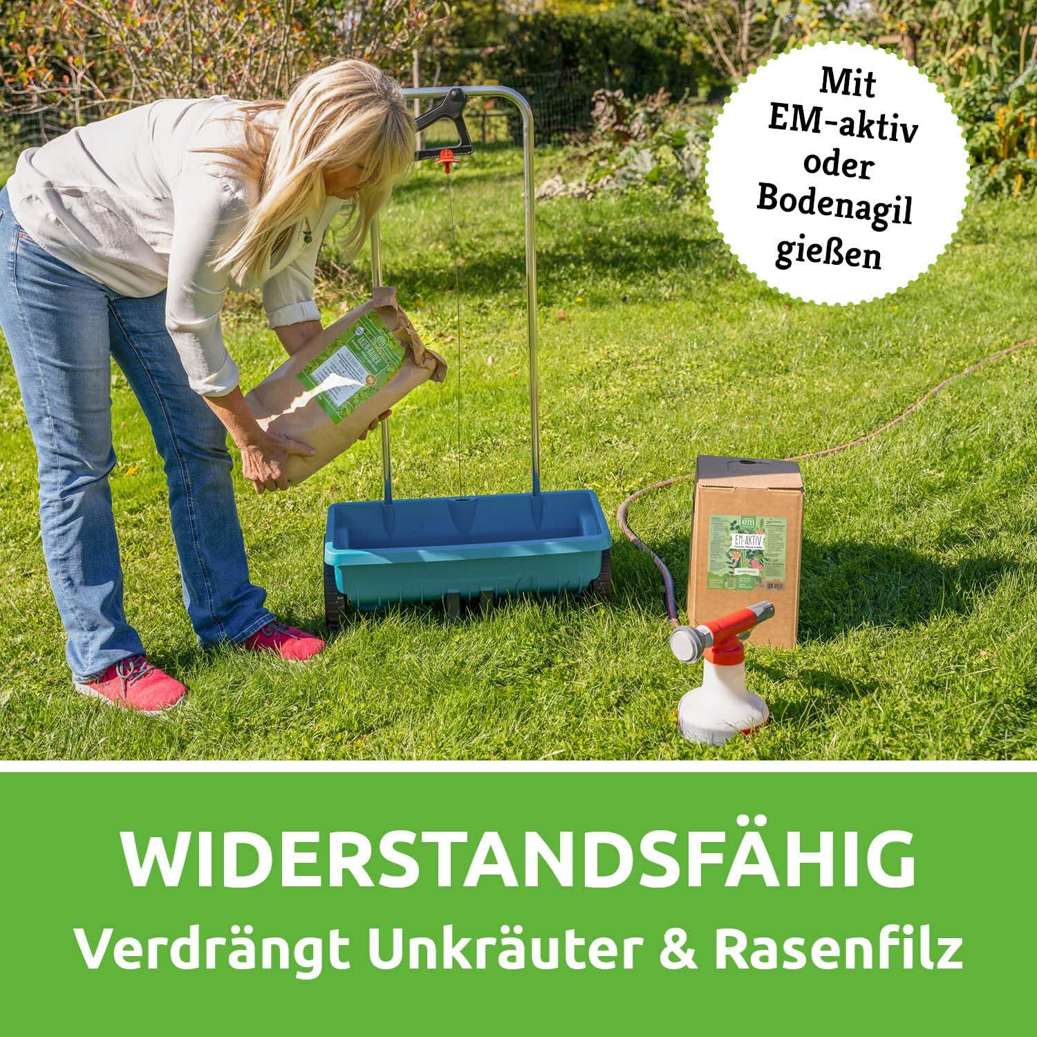 EM-Chiemgau® Rasen-Rainer – Organischer Bio Rasendünger mit Mykorrhiza & Pflanzenkohle – Langzeitdünger für dichten, grünen Rasen – Bodenaktivator mit Effektiven Mikroorganismen – 7 kg