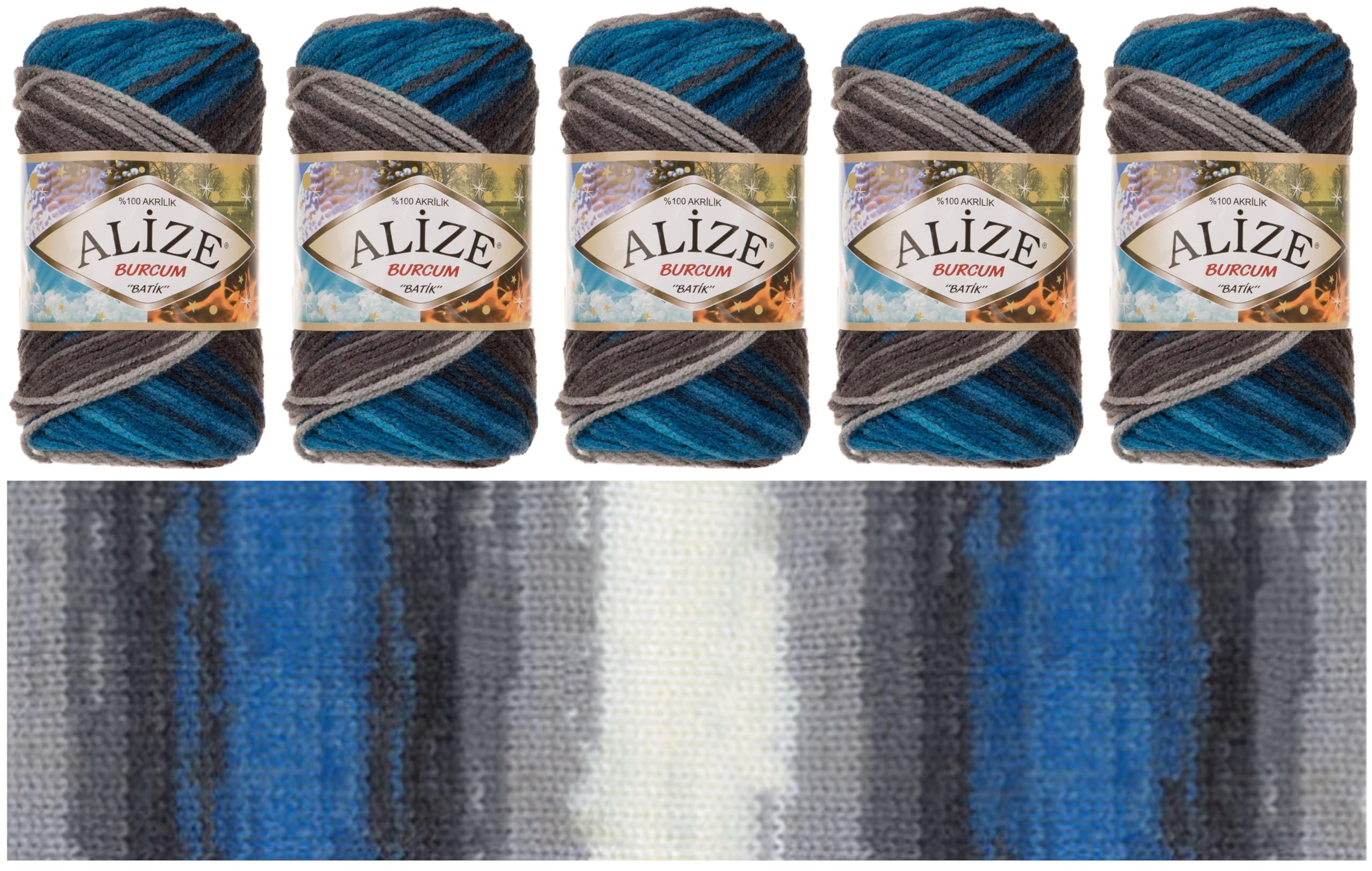 Rome YarnAlize Burcum Batik 5 x 100 g, 100% Acrylic, 210 m, Hand Knitting Yarn, Baby Wool, Accessory for Crochet, Multicoloured Gradient Wool (4200)