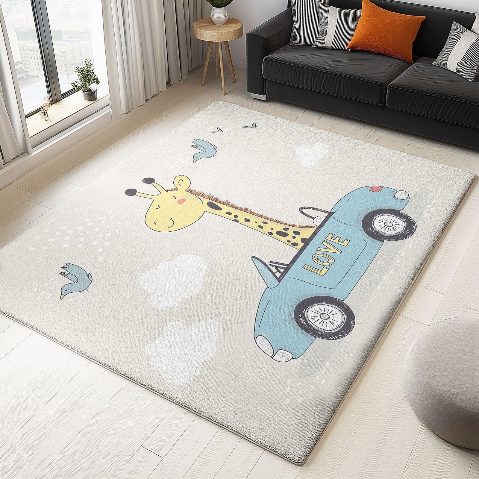 Tapis enfant antidérapant 160x200 lavable motif girafe dessin animé pour chambre moderne