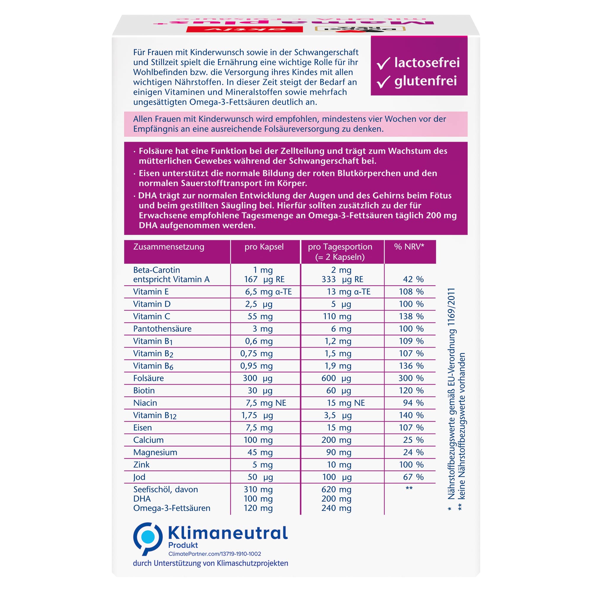 Doppelherz Mama plus mit DHA + Folsäure - wichtige Nährstoffe für Frauen mit Kinderwunsch, in der Schwangerschaft und in der Stillzeit - 120 Kapseln (Packung mit 2)