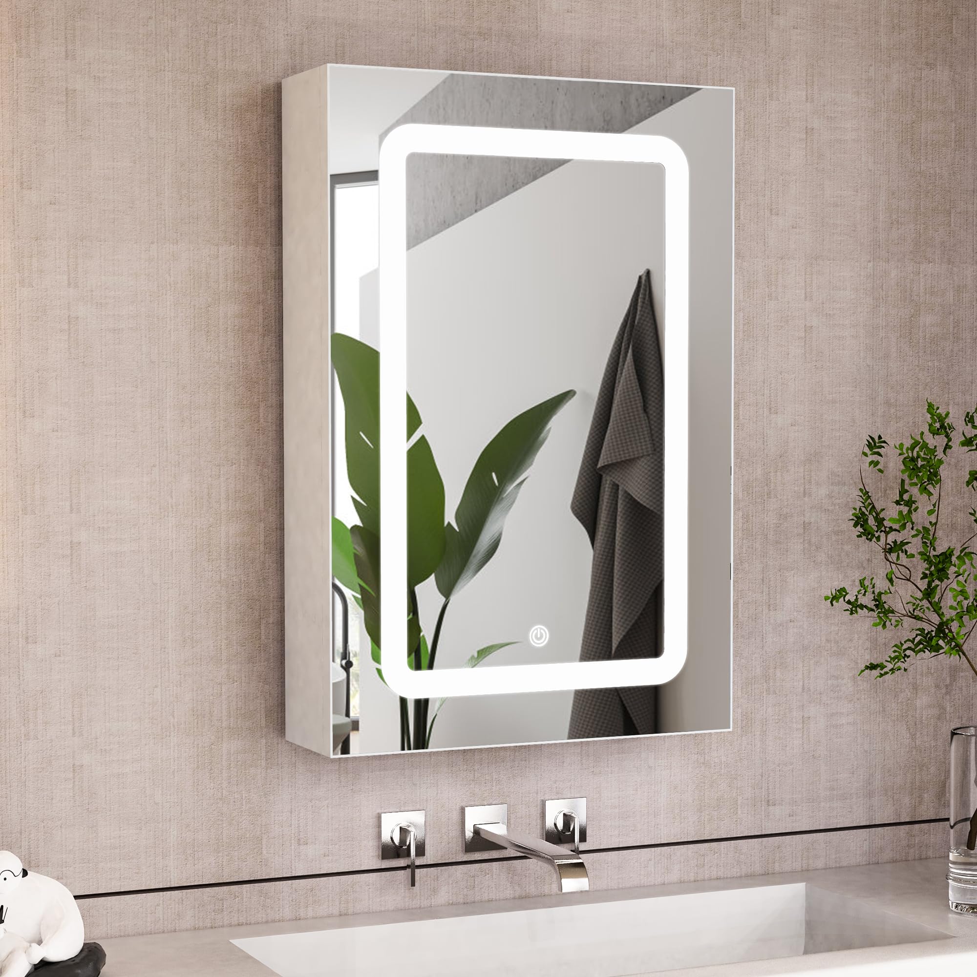 DADEA Armario de Baño con Espejo, Armario Espejo Baño con Luz y Almacenamiento, 50 x 70 cm, MuebleBaño con EspejoLED Mueble EspejoBaño 70 con ArmarioBaño con Espejo70 cm Muebles ParaBaño