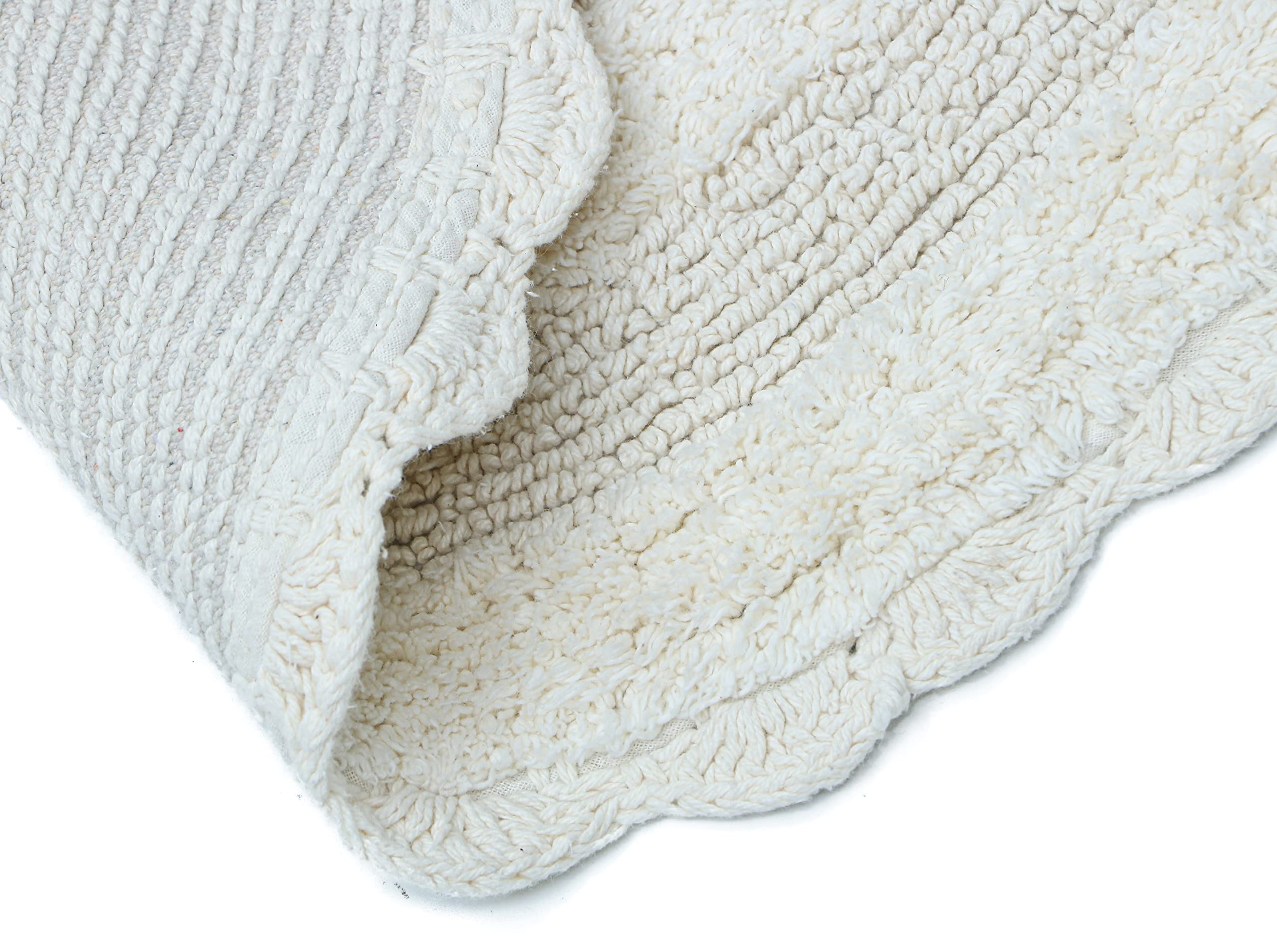 The Home Talk Tappeto da bagno rotondo da 61 cm, in cotone, assorbente, antiscivolo, all'uncinetto, per spa, doccia, cucina, soggiorno, caldo, morbido, accessorio da bagno, colore: avorio