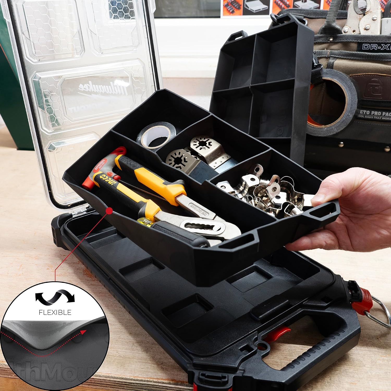 StealthMounts Quad FlexiTray | Flexible Tool Trays Compatible with Milwaukee PACKOUT | Organiser for Tools, Nuts, Bolts & Parts | Workshop, Garage & Van Storage | Made in The UK
