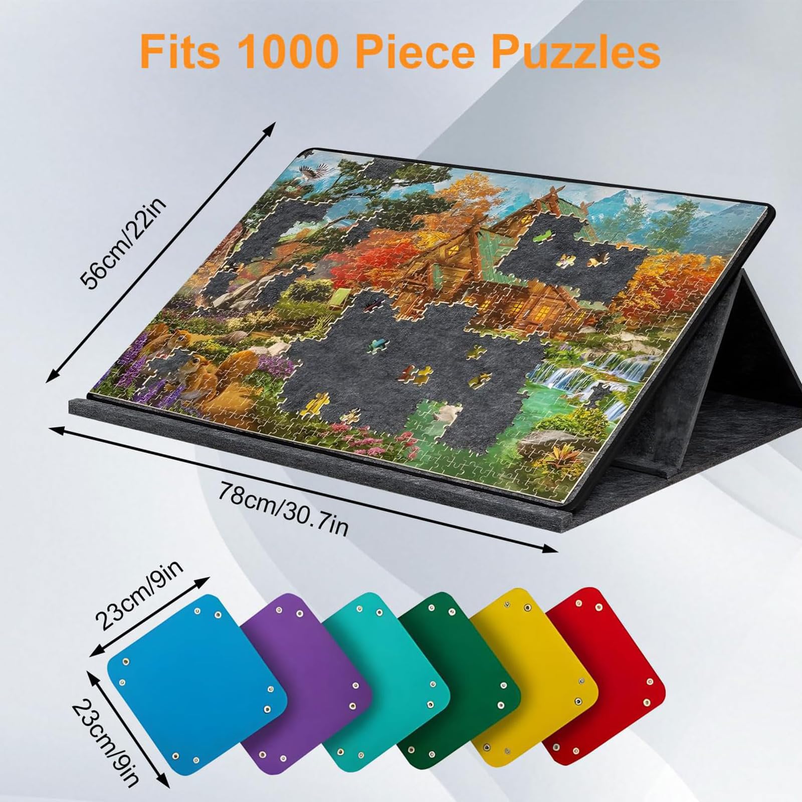 Plansza do układania puzzli 1000 elementów, składany przenośny stół do puzzli z 6 kolorowymi tacami do sortowania, mata do puzzli do łatwego przechowywania i podróży