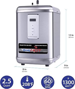 Ready Hot 41-RH-300-F570-BN Instant Hot Water Dispenser System, 2.5 Quarts, Digital Display Single Lever Hot Water Faucet Brushed Nickel