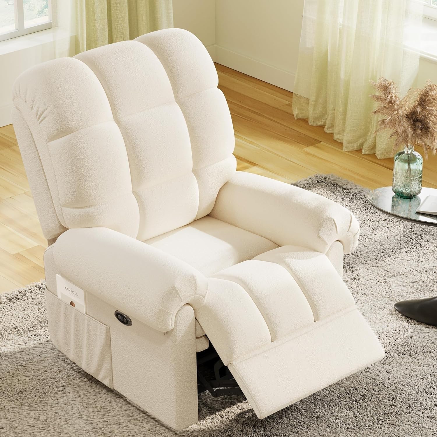 Extra Wide Fabric Lazy Boy Recliner Chair with Massage and Heat for Big and Tall, Single Sofa Recliner with Overstuffed Arms and Back for Small Spaces, Living Room, Bedroom Easy Assembly