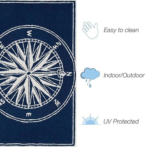 Miniatura 4 de Liora Manne Compass - Alfombra azul marino para porche delantero para interiores y exteriores, 5 pies x 7 pies 6 pulgadas