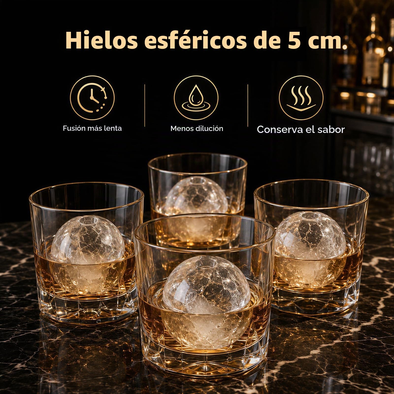 COSTWAY Máquina de Hielo de Sobremesa, 150 Bolas/Día, 4 Bolas de 5 cm | Maquina de Hacer Hielo Acero Inoxidable, Relleno de Agua Automático y Manual, Autolimpieza para Whisky Cócteles Bourbon