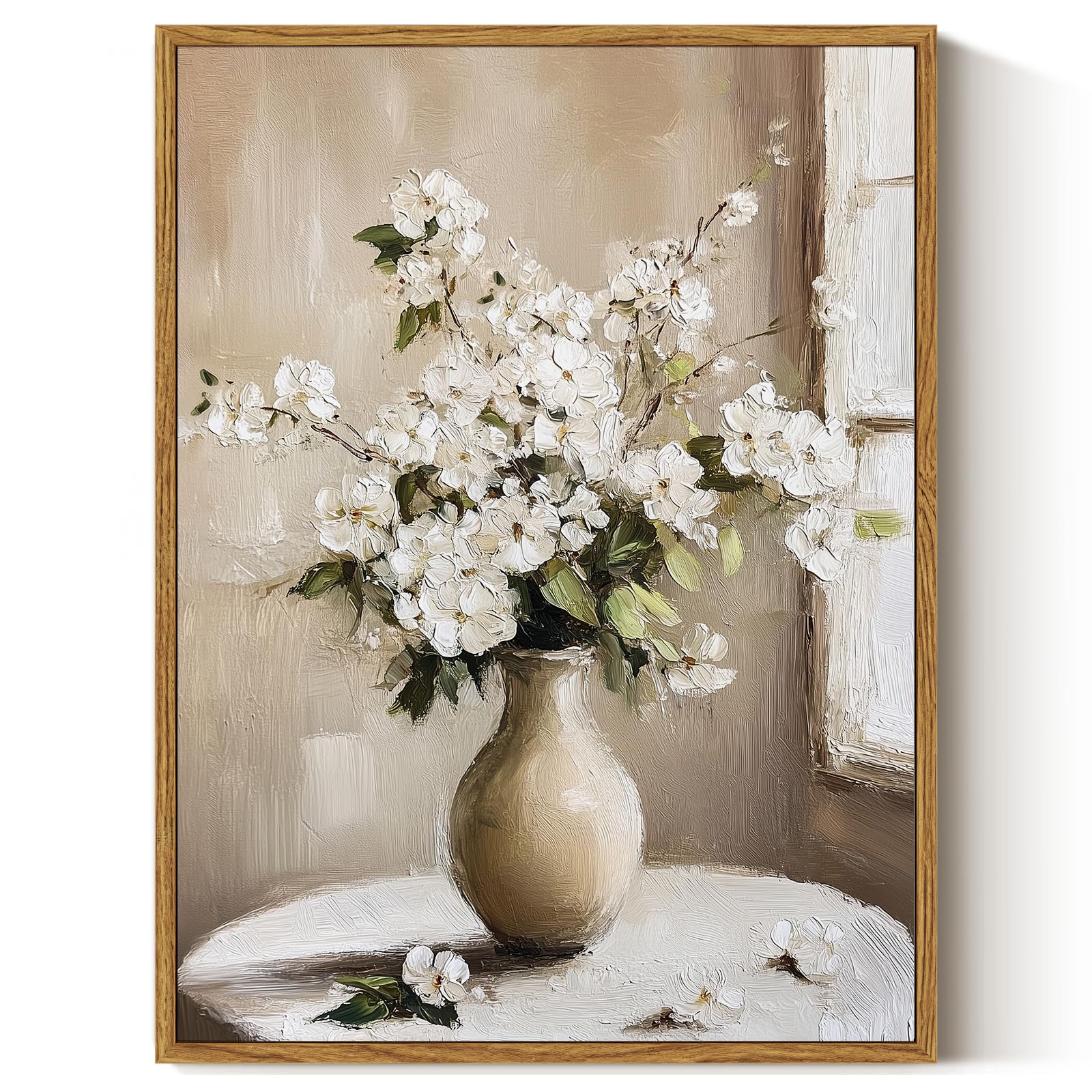 ARPEOTCY Framed Canvas Wall Art Prints, Bathroom Kitchen Shelf Decor, Flowers Neutral Rustic Botanical Paintings Room Wall Decor, Vintage Aesthetic Decor for Bedroom Living Room Hallway, 30x40cm