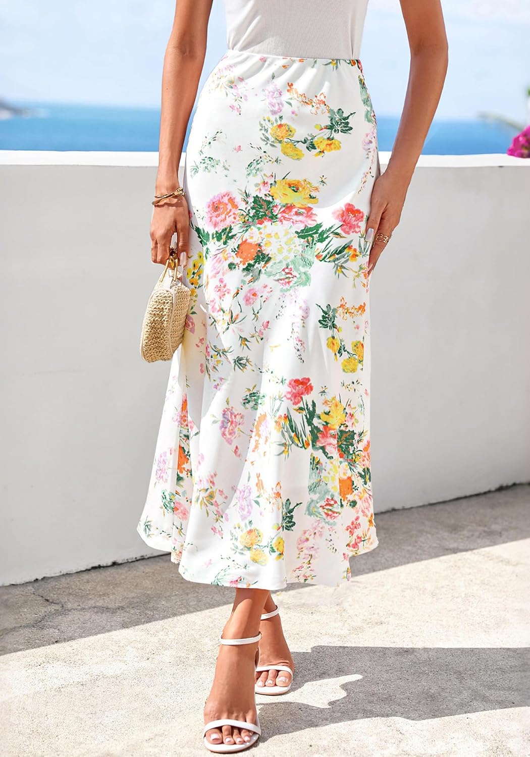 BTFBM Satin Skirts for Women Trendy Spring Summer 2026 High Waisted Leopard Print Cocktail Wedding Long Silk Midi Skirt - Image 2