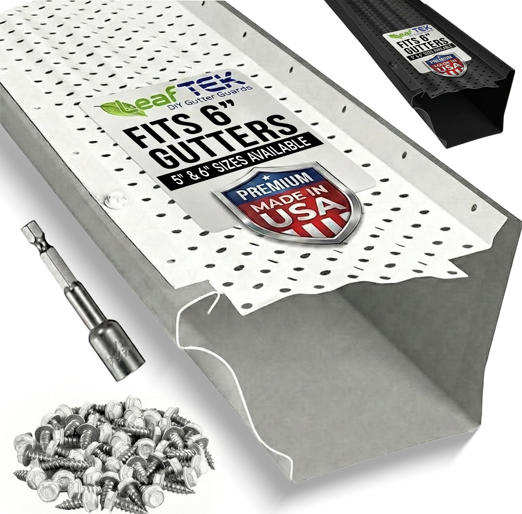 LeafTEK - Sistema de protección de canalones de aluminio resistente de 32 pies, protección de hojas y desechos de confianza para contratistas, kit de instalación de bricolaje con tornillos y