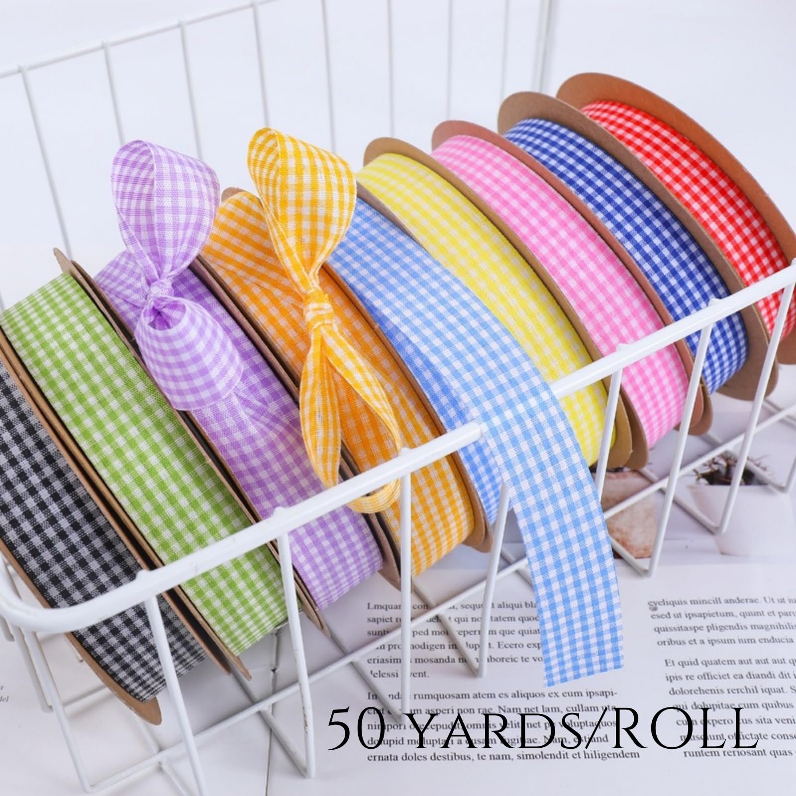 2cm Geschenkband,50yards Dekoband zum Verzieren & Basteln,Satz mit 11 Farbkombinationen,Kariertes Band für Bunte Dekos & Geschenkverpackungen, zu feierlichen Anlässen