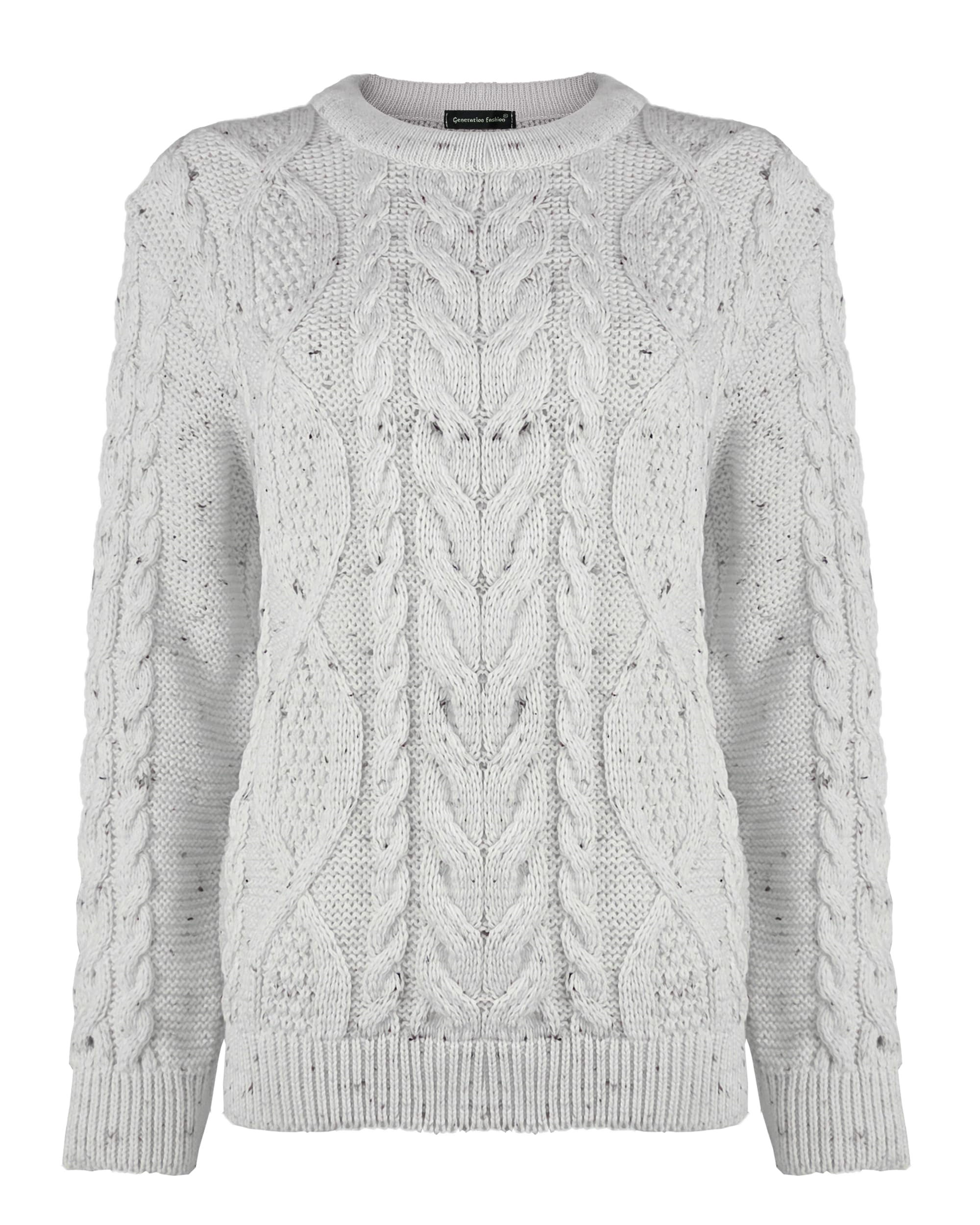 Generation Fashion New Women Ladies Knitted Long Sleeve Warm Chunky Sweater Formal Everyday Casual Cable Jumper Tops Pullover [Cream,LXL]