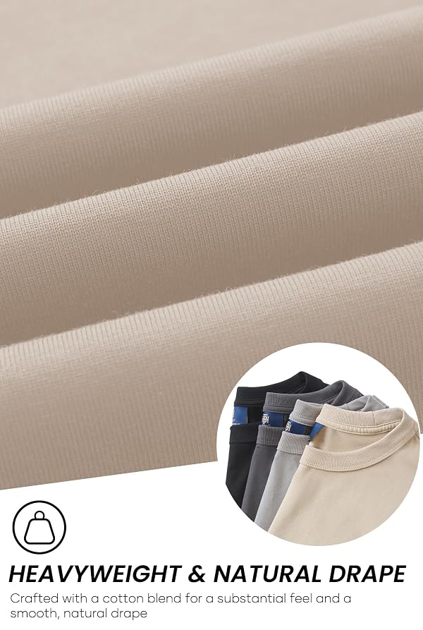 Herberton Men's Stylish 2026 Fashion Loose Fit T-Shirt Cozy Soft Tee Pocket Drop Shoulder Solid Color Oversized Cool Heavyweight Baggy Durable Summer Indoor Workout Cotton Tshirt Khaki L by Herberton - Used condition - Image 3