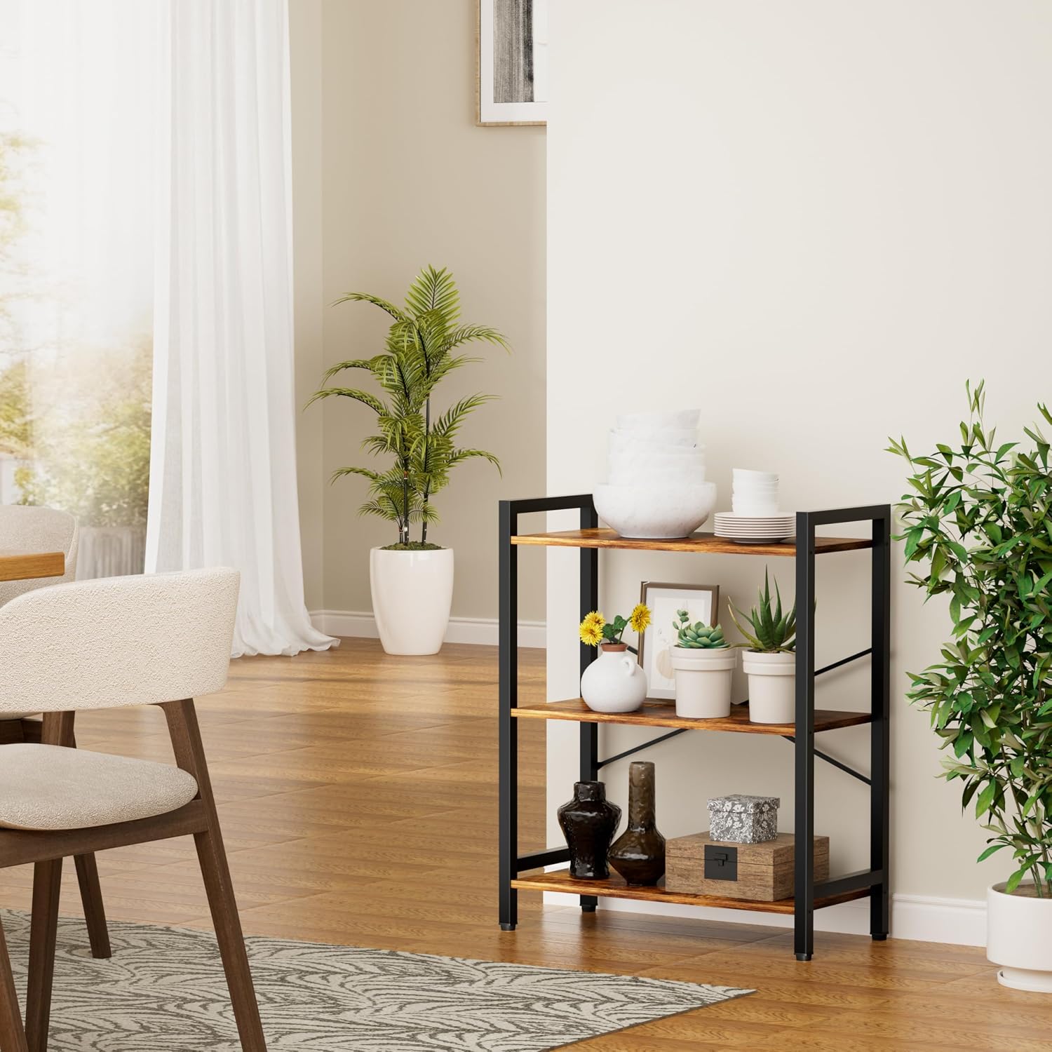 3 Tier Bookshelf,Storage Shelf with Steel Frame,Free Standing Open Book Shelves Storage Display Shelf