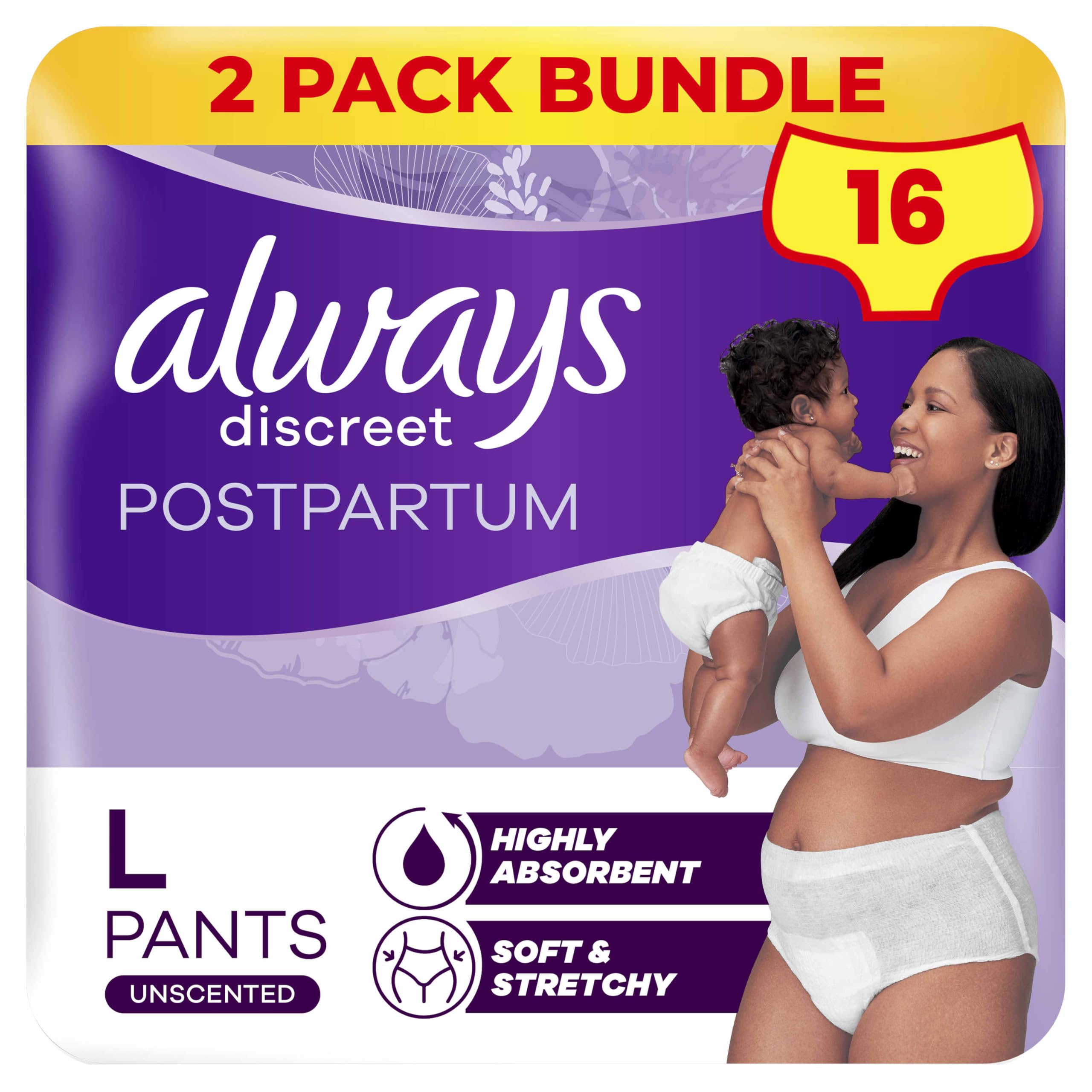 Always Discreet Post Partum Pants Large 8ct x2