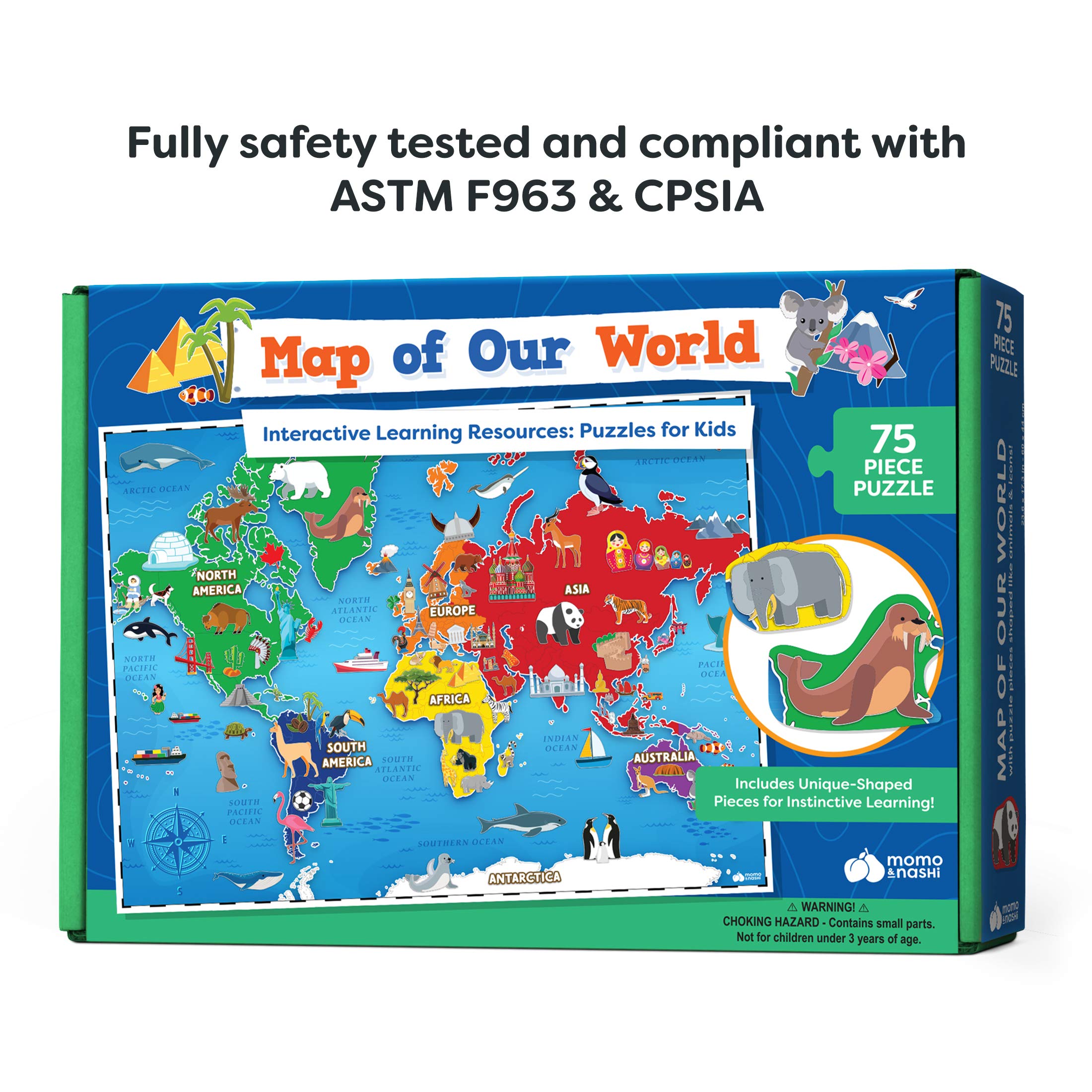 World Map Puzzle for Kids 75 Piece World Puzzles with Continents