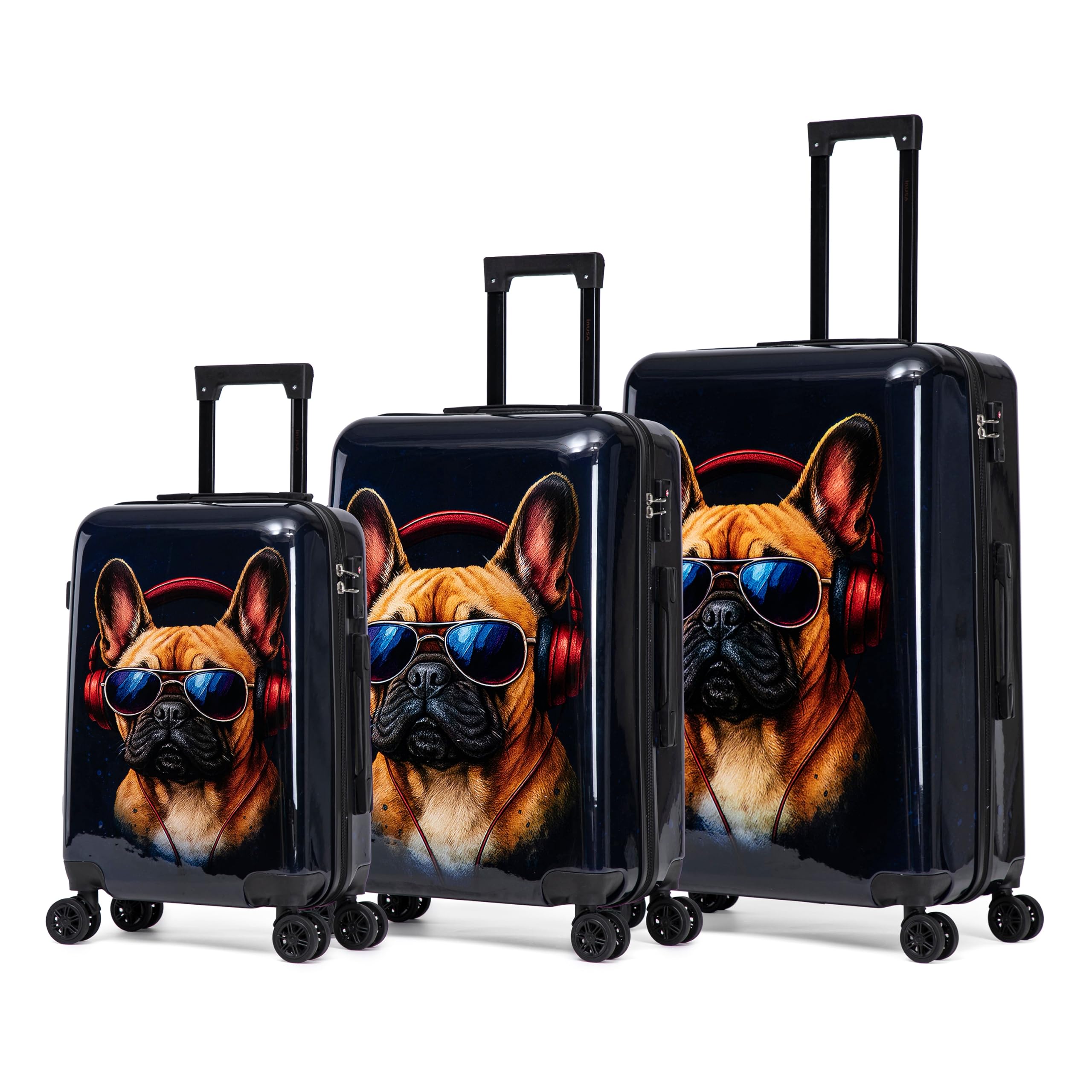 InUSA Dog Print 3 Piece Hardside Spinner Luggage Set 20/24/28in. TSA Lock
