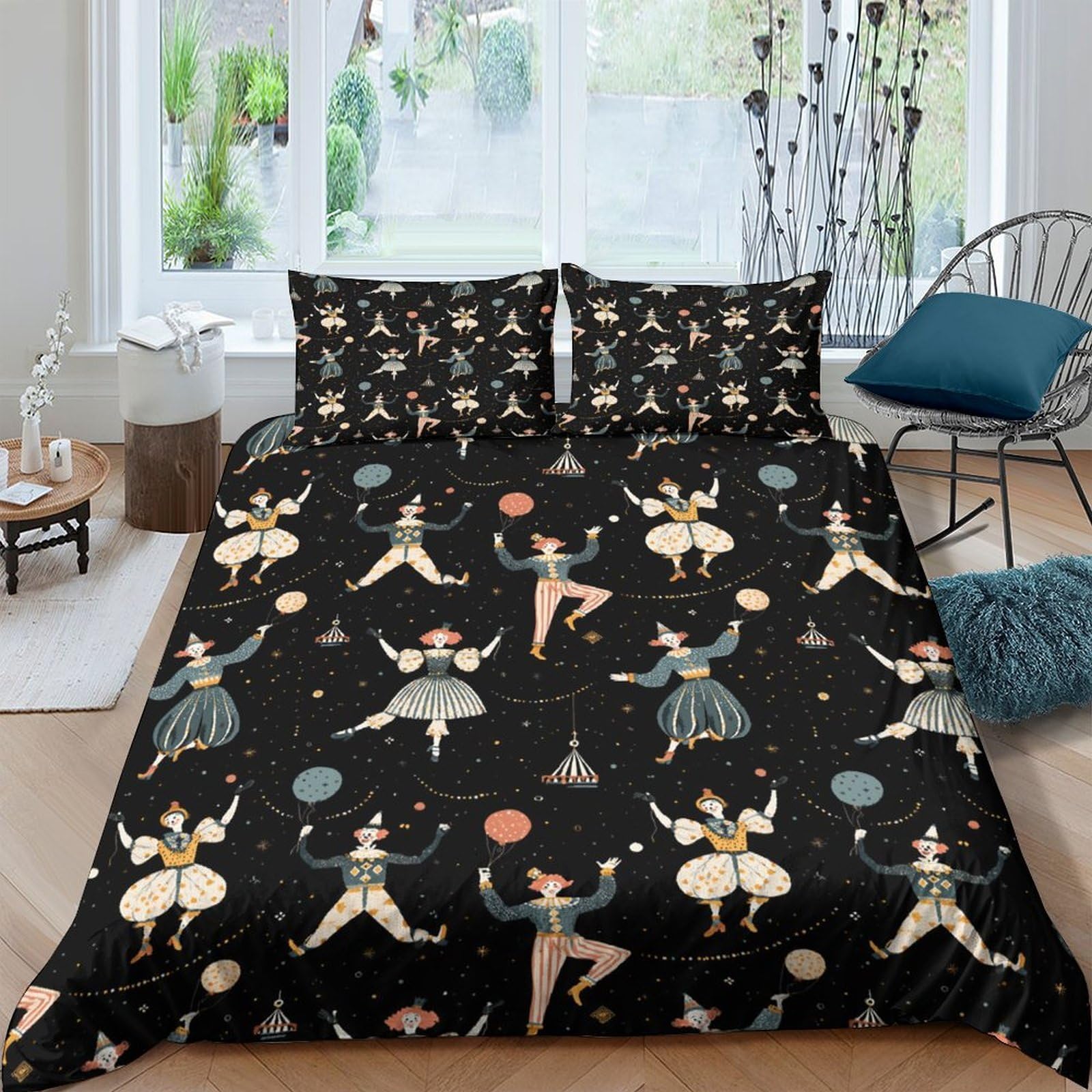 Ctjqhvkz Style-9 3D Printed Retro Circus Ballet Fitted Sheet Microfiber Black Artistic Clown Bed Cover For Bedroom Dorm Mattress Protector Single（135X200cm）