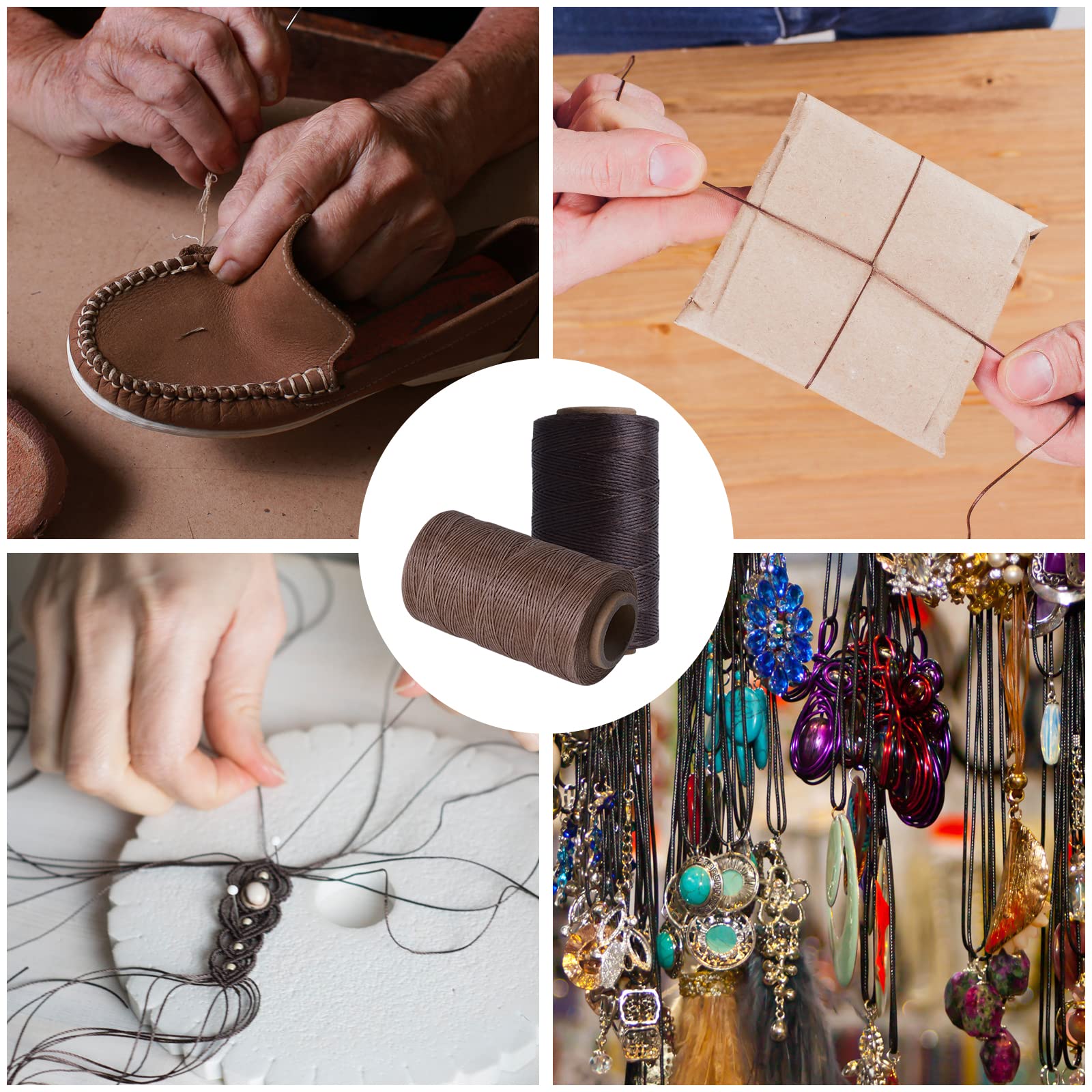 2 Pièces Fil Ciré, Cuir à Coudre Fil Ciré 260 m, Cordon Ciré de Couture, Plat Filetage Cordon Ciré 1mm pour Bricolage Artisanat Bracelet, Maroquinerie,Marron + Marron café