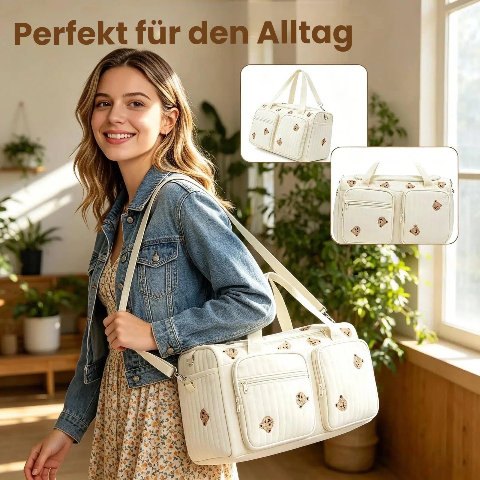 Groß Kliniktasche Geburt 48×26x22 cm Kinderwagen Tasche Wickeltasche Organizer wickelrucksack Reisetasche Mama Tasche Babytasche Lässig Wickelrucksack für Krankenhaus Reisen Kinderwagen
