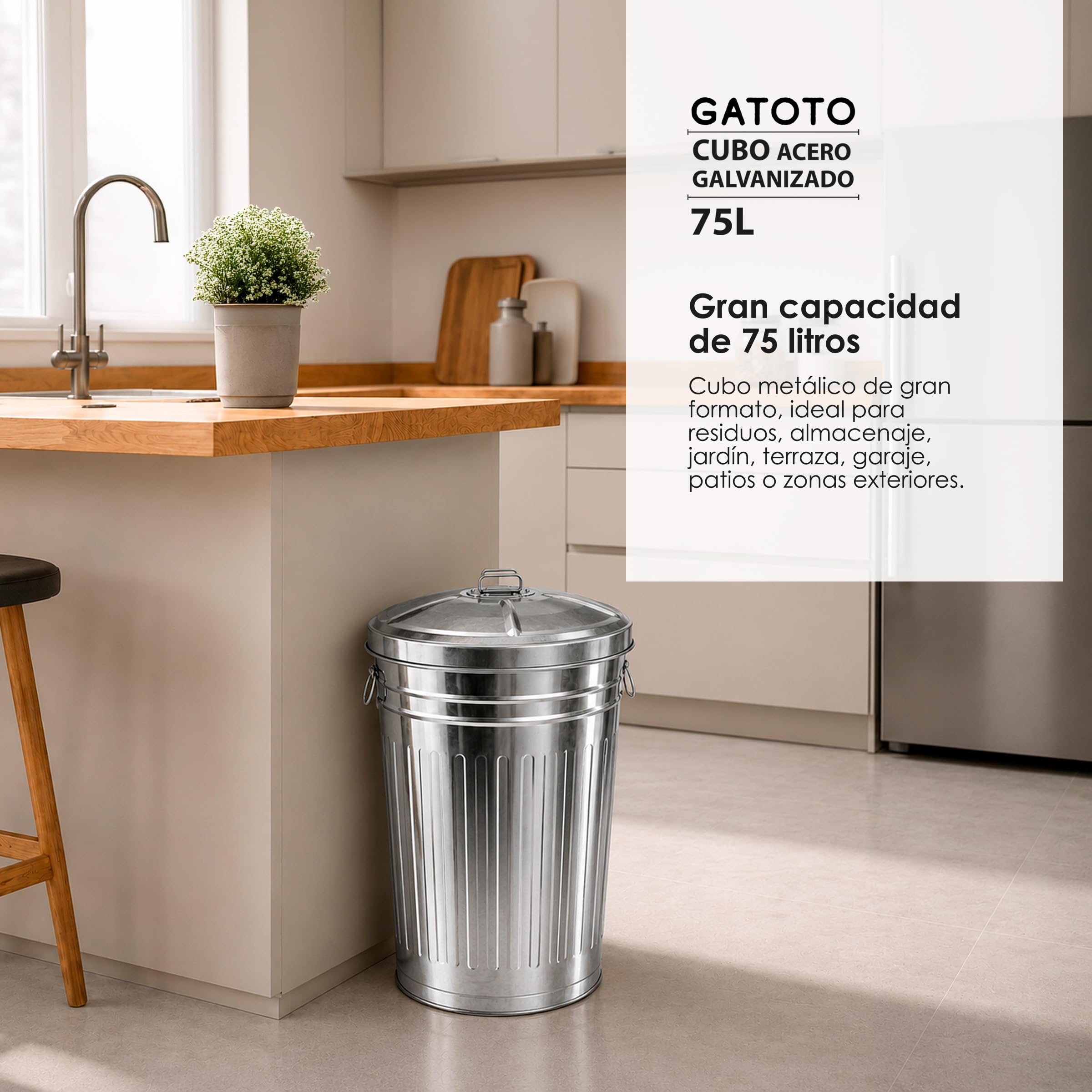 PAMEX - Cubo Basura Galvanizado Con Tapa Gatoto (75l)
