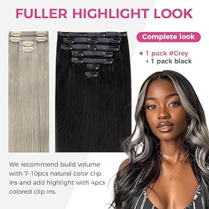 Lashey Seamless Clip in Hair Extensions Human Hair 4pcs 50g Grey 22 Inch Long Straight Clip in Hair Extensions Human Hair with Invisi Edge