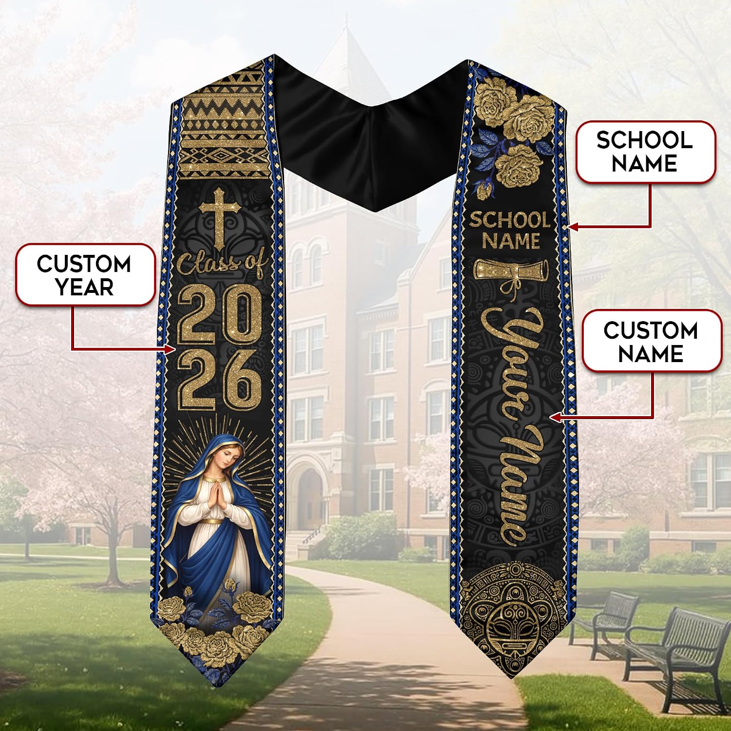 Personalized Puerto Rico Graduation Stole, Custom Graduation Sash 2026, Class Of 2026, Puerto Rican Flag Stole