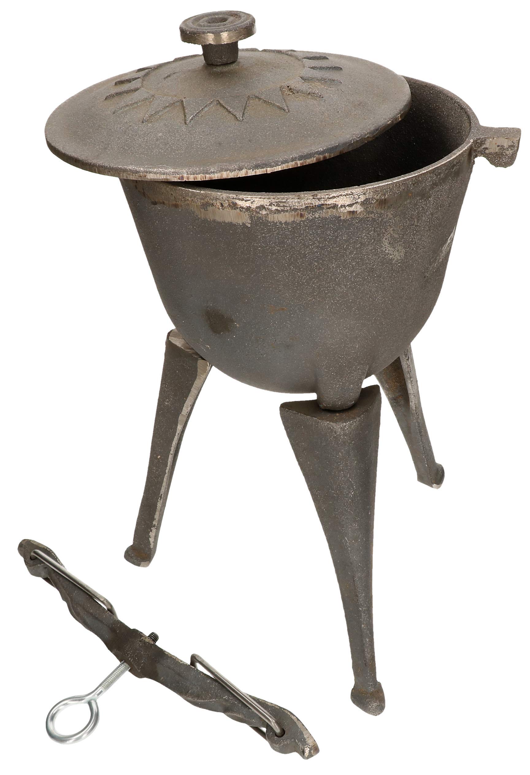 KOTARBAU® Caldero de hierro fundido 5 L, Caldero con patas, Olla de hierro para fuego, Caldero con tapa y asas, Caldero con soporte para colgar, Horno holandés, Olla de camping, Olla horno