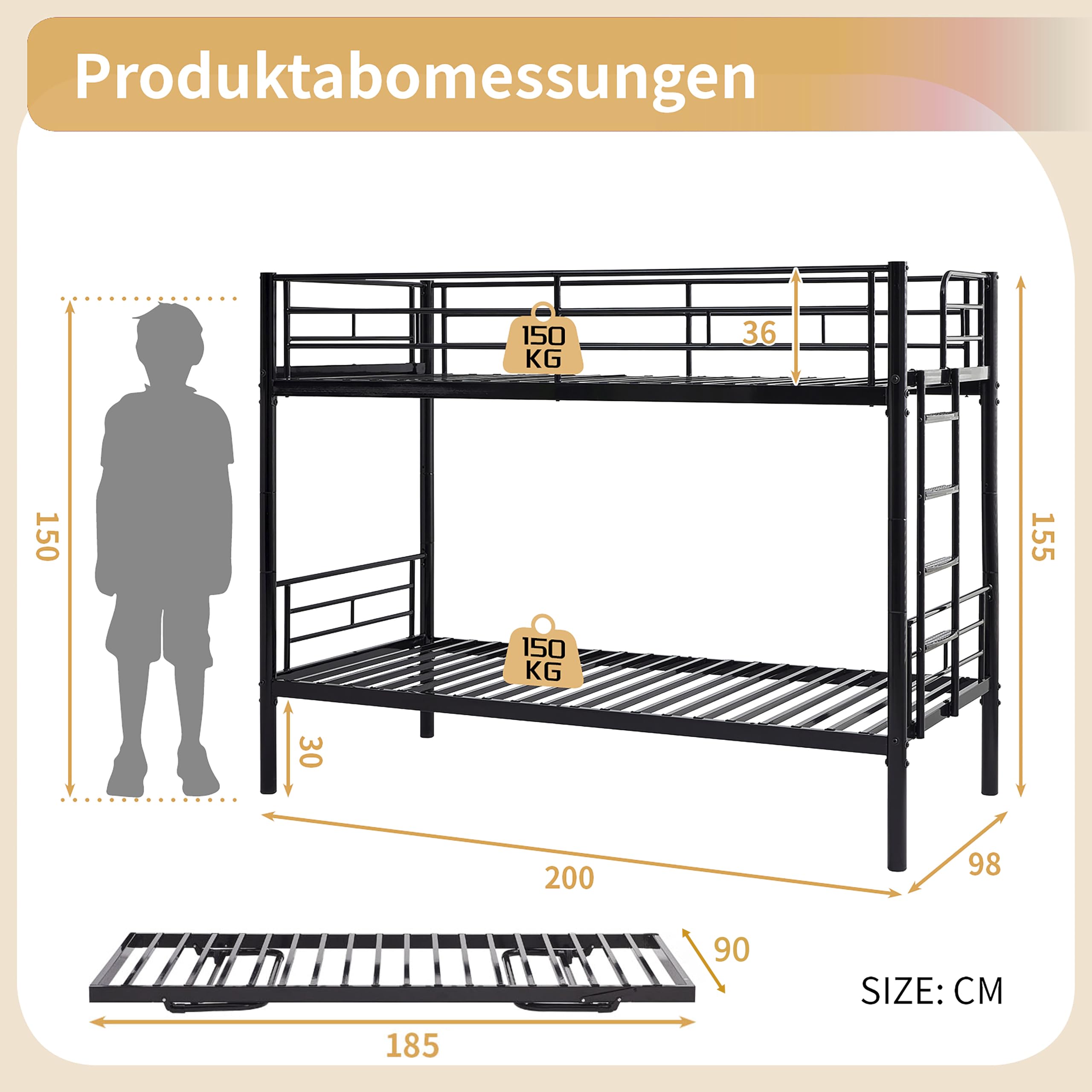 letto a castello 90x200 protezioni perimetrali con telaio in acciaio letto in metallo doghe incluse con terza superficie pieghevole ed estraibile letto singolo scala antiscivolo camera