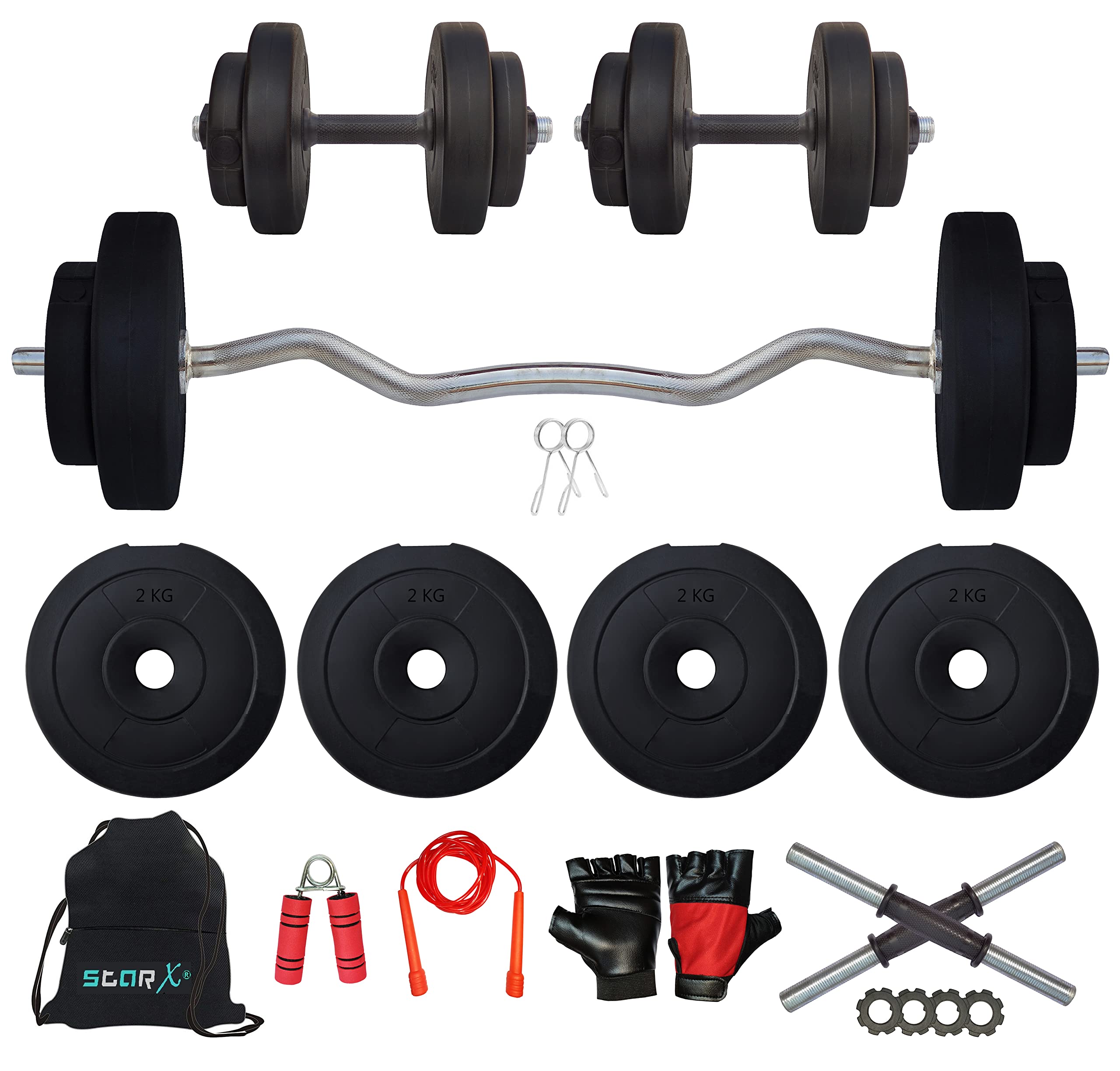 StarX PVC 8KG Weigt with 3Ft Curl Rod and Accessory Home Gym Combo, Black-image-39