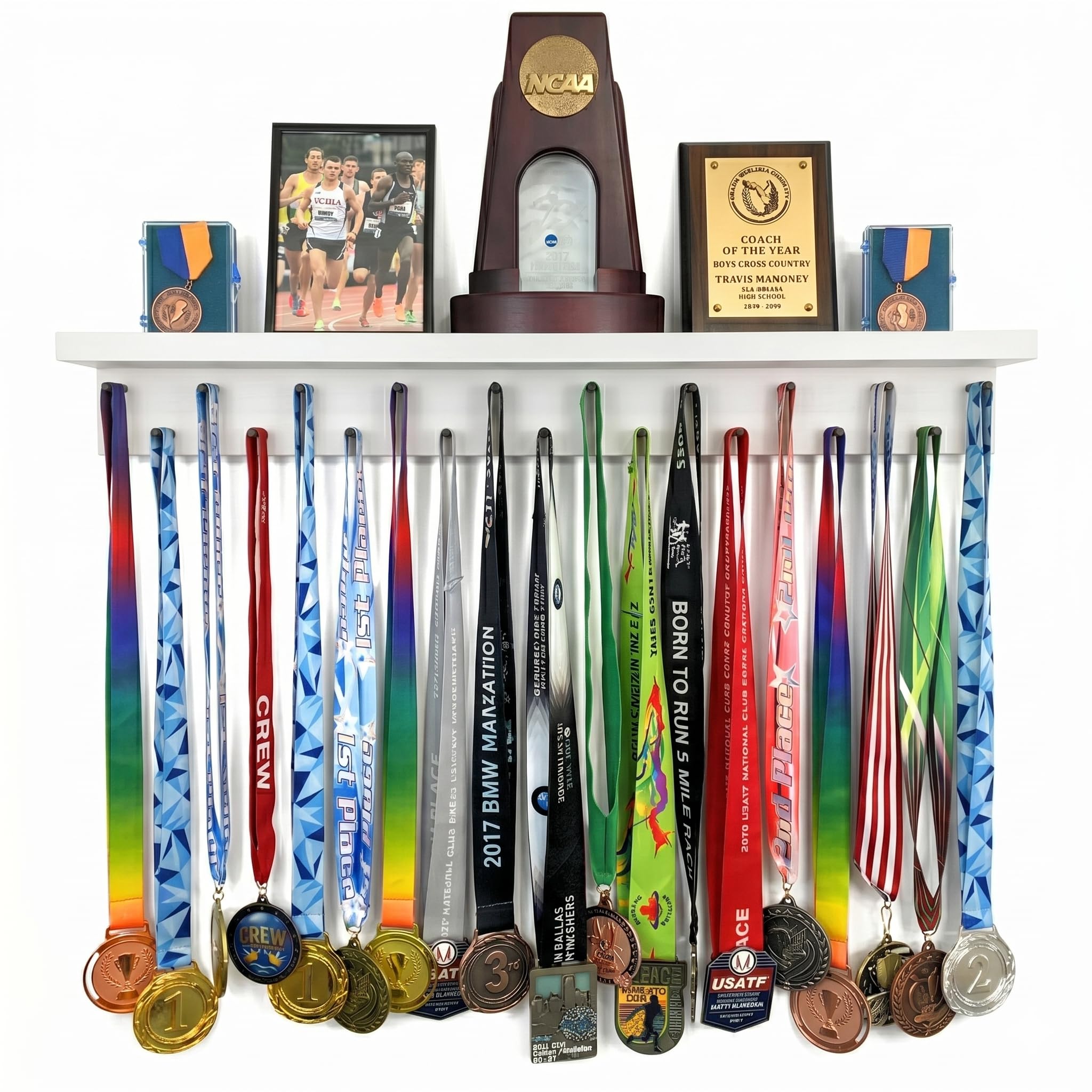 MedalAwardsRack Premier Medaillenhalter und Trophäenregal für Gymnastik, Fußball, Basketball, Fußball und mehr, 60 cm, Weiß