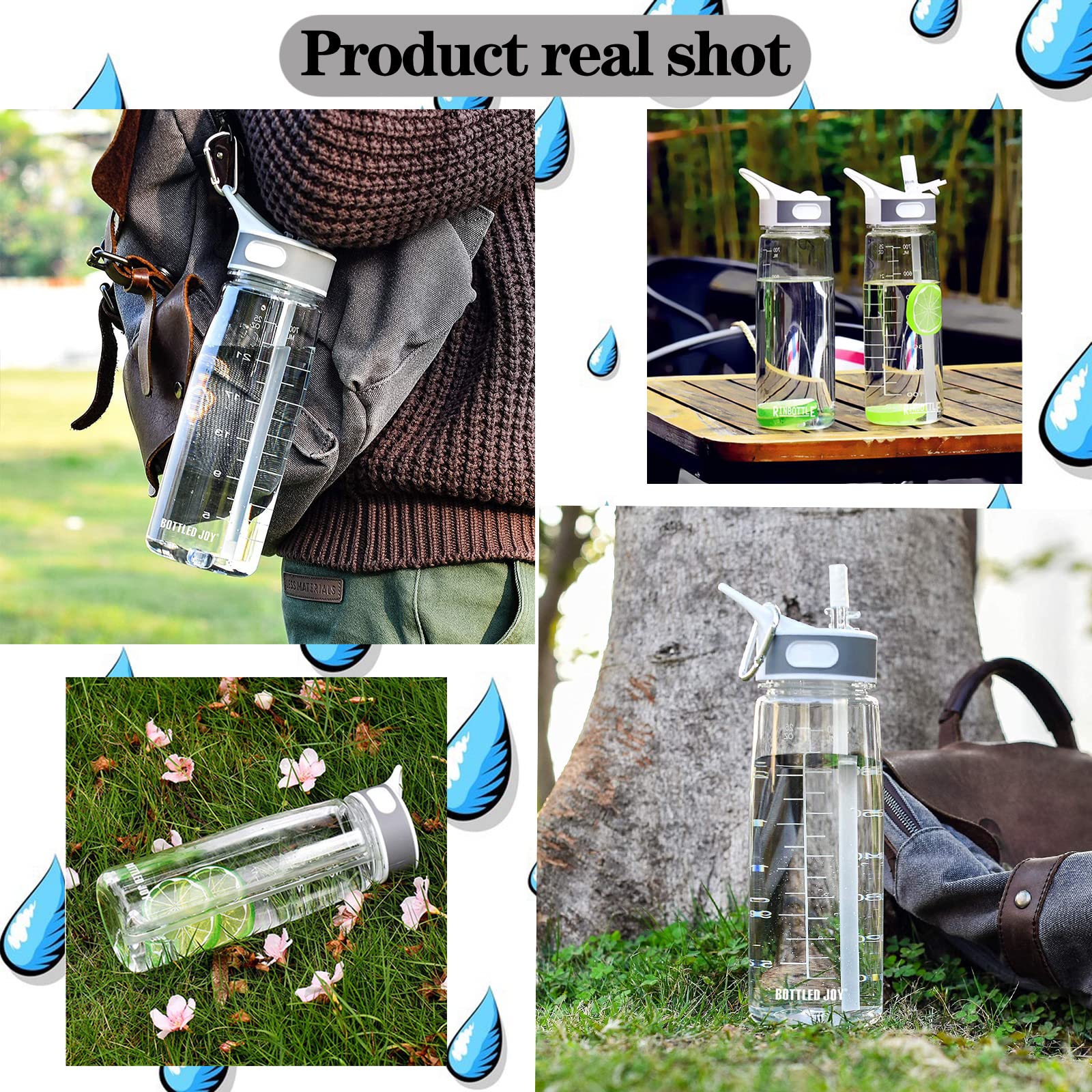 Louis Donné Trinkflasche mit Strohhalm, 793.8 g Sportwasserflasche mit Zeitmarkierung und Tritan, BPA-frei und auslaufsicher, für Bottled Joy Sports Jug, Wasserflasche mit Karabiner für Fitness, Yoga
