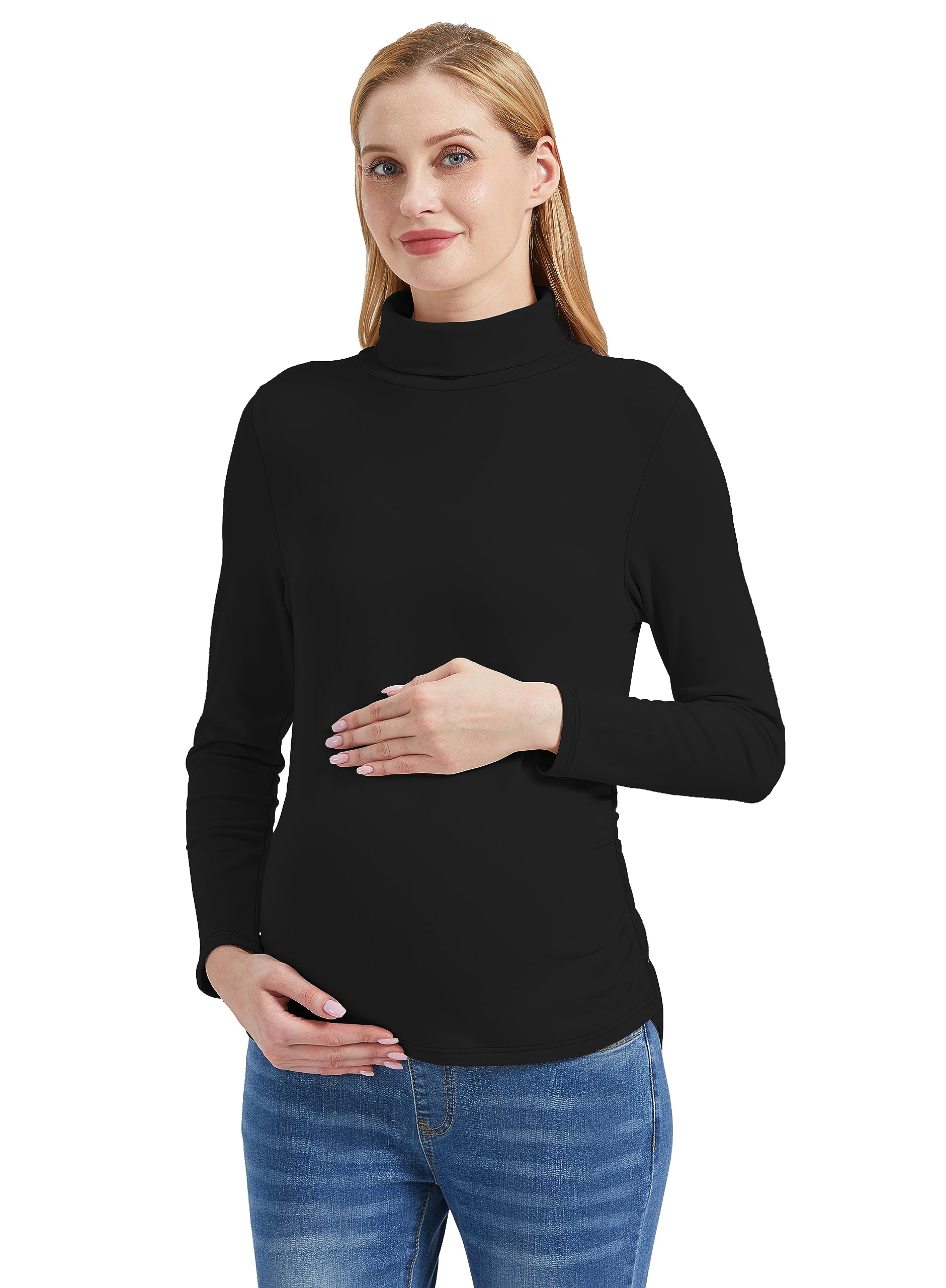 Foucome Chemise de maternité à col roulé à manches longues doublée en polaire pour femme enceinte