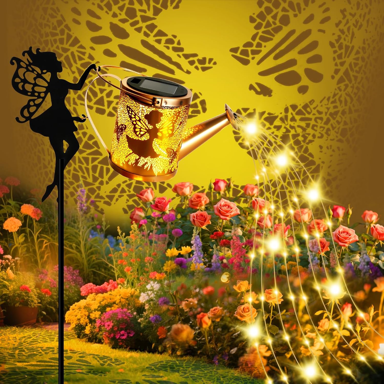 Solar Garden Fairy Watering Can Lights Outdoor IP65 Waterproof Watering Can Hanging Lanterns Garden Decor, Solar Powered LED Patio Yard Pathway Lights Fairy Gardening Gifts for Mom Women Birthday
