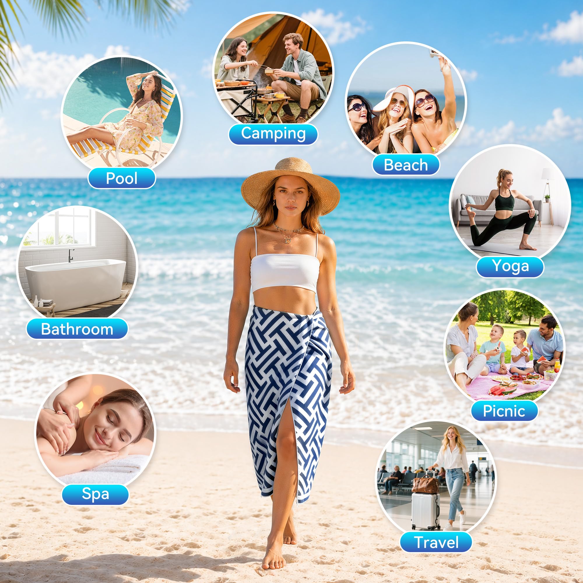 Toalla Playa XXL 90×180 cm Microfibra Secado Rápido Sin Arena Manta Playa Mujer Azul