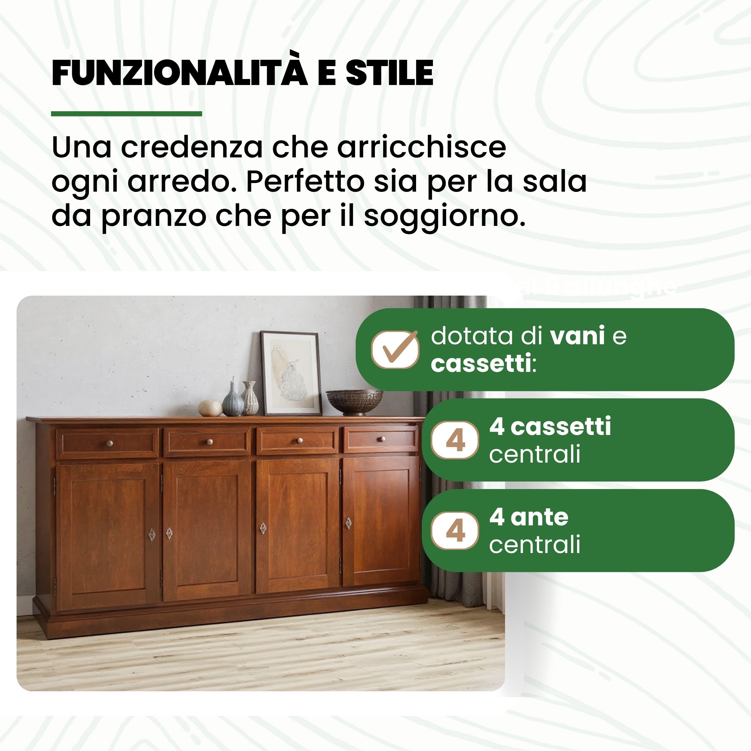 Mar.c.a. Design - Credenza Soggiorno in Legno di Pioppo, Stile Classico Arte Povera Elegante e Funzionale, Mobile Made in Italy