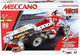 MECCANO, 10-in-1 Racing Vehicles STEM Model Building Kit with 225 Parts and Real Tools, Kids Toys for Ages 8 and Up