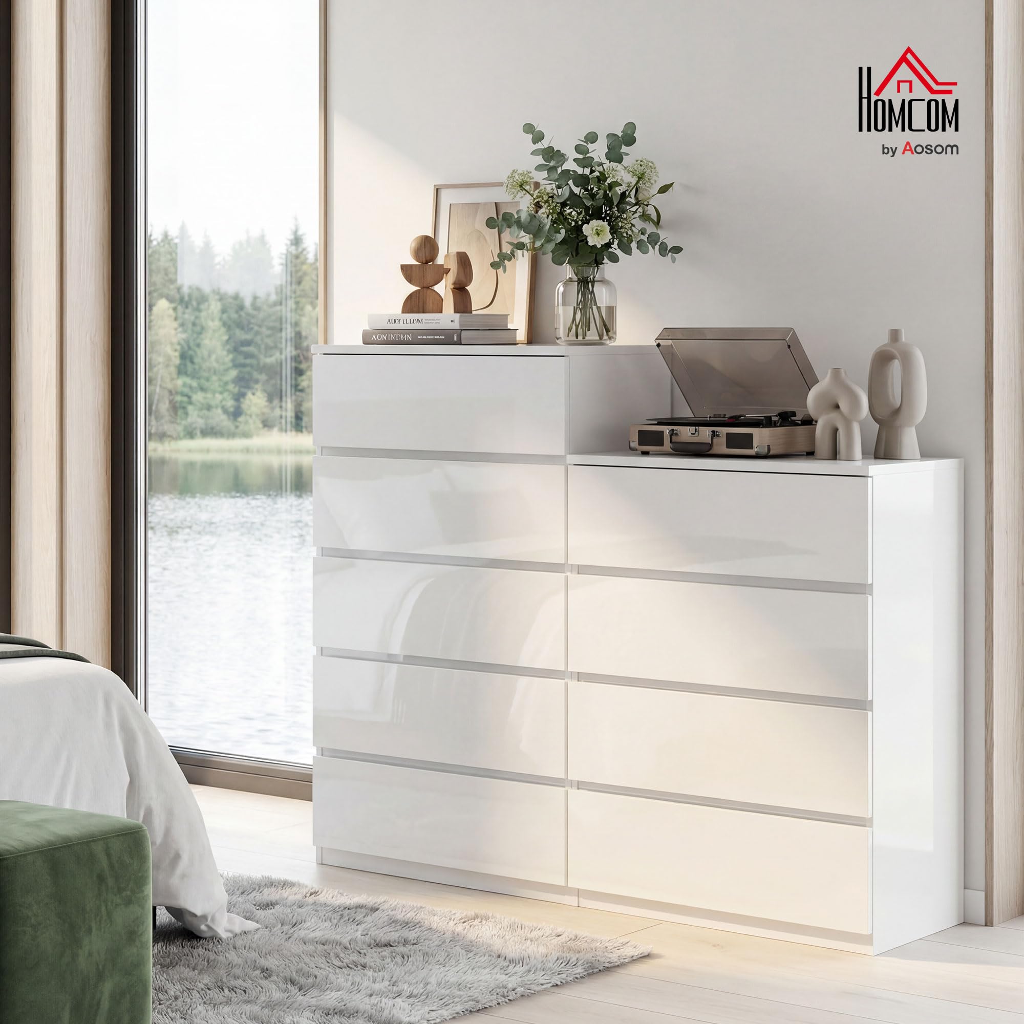 HOMCOM Cassettiera Camera da Letto 4 Cassetti, Comò Camera da Letto in Legno, per Soggiorno, Sala da Pranzo e Corridoio, 60x40x80 cm, Bianco