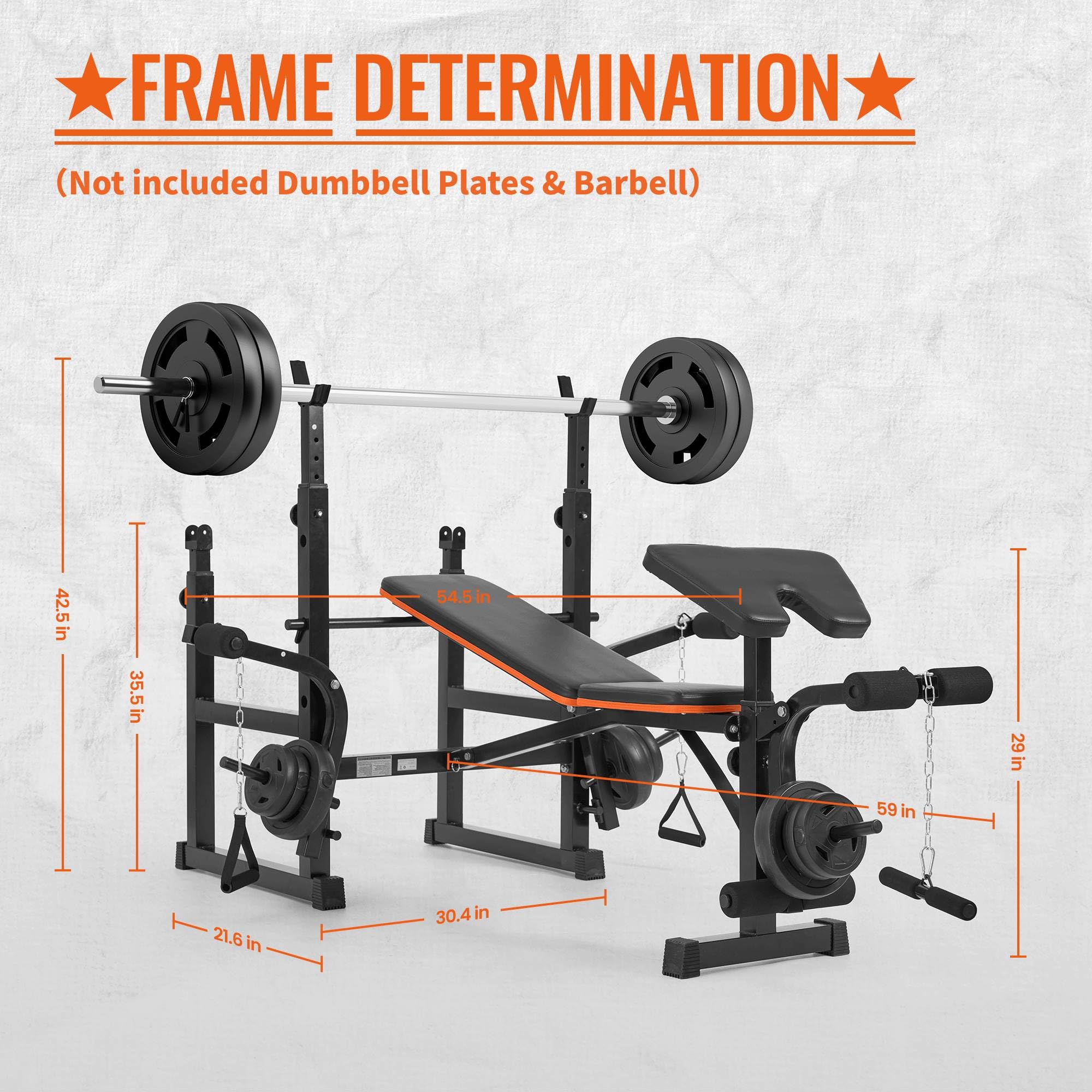 Weight Bench with Squat Rack, Adjustable Workout Bench with Preacher Curl Pad, Leg Extension & Curl, Safety Bar Catches, 600 lbs Capacity All-in-One Strength Training Bench for Home Gym