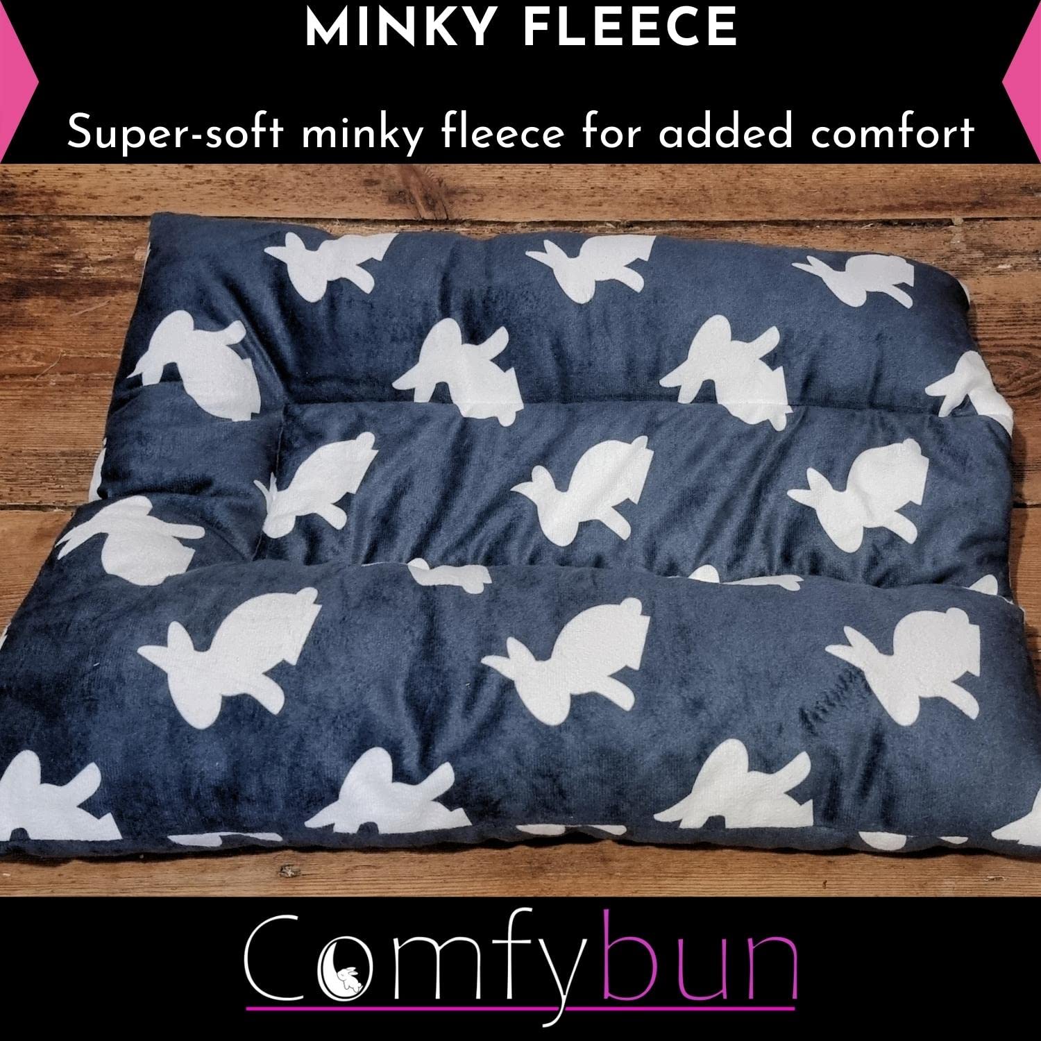 Comfybun Fleece Cuddly Bed for Rabbits, Cats and Dogs - Stuffed Cushion Buffers - Stretch Area - Soft Minky Fleece (M, Dark Blue Grey
