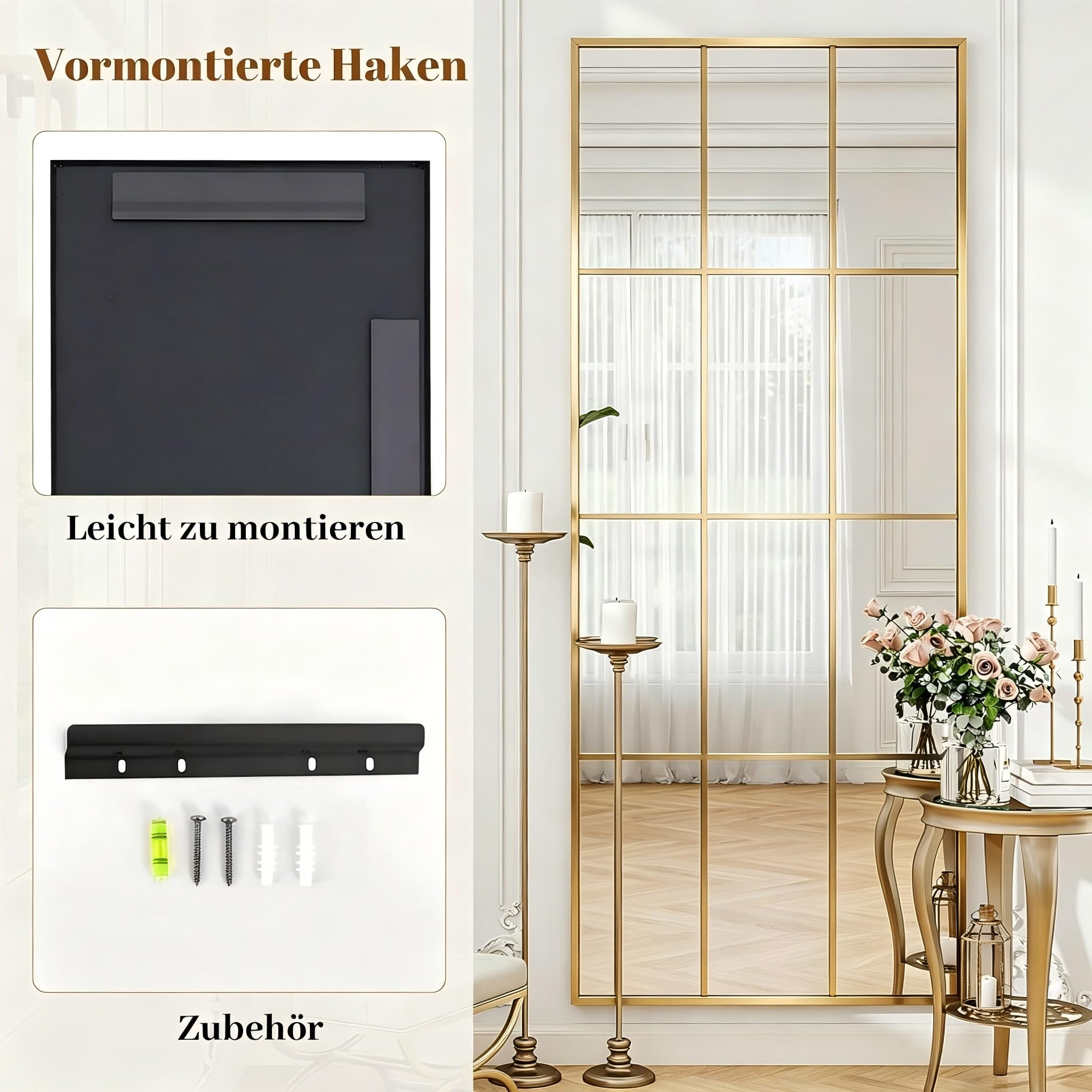 Koonmi Fensterscheibe Ganzkörperspiegel 60 x 165 cm Gold 165L – Bild 5