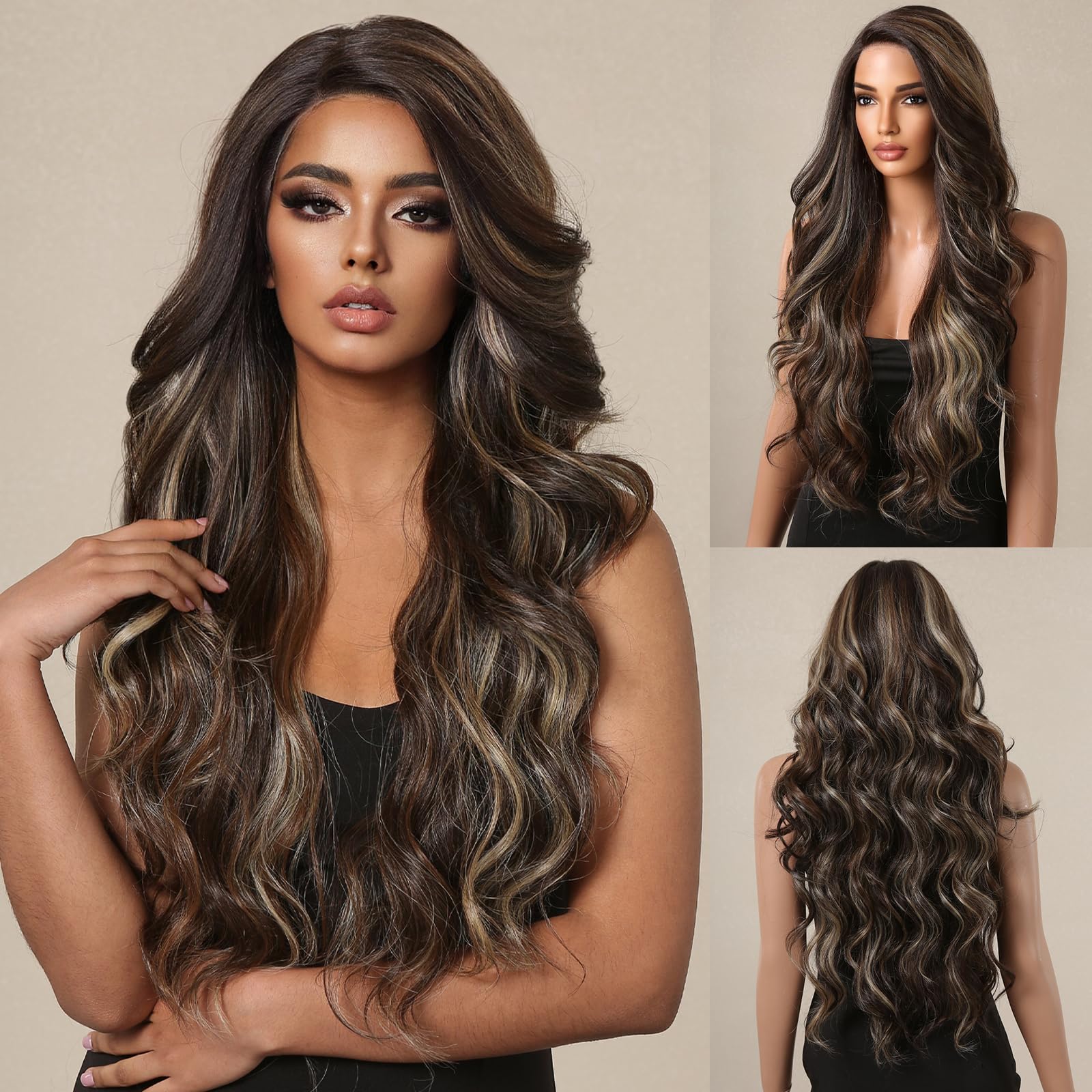 Layered Lace Wigs Dark Brown White Blonde Ombre Front Wig Hair for Women