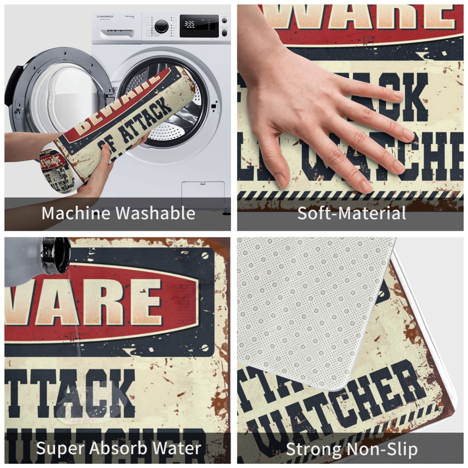 Dsoluuing Zerbino per porta d'ingresso con scritta "Beware of Attack Whale Watcher", tappetino di benvenuto per porta d'ingresso (dimensioni: 65 x 90 cm)