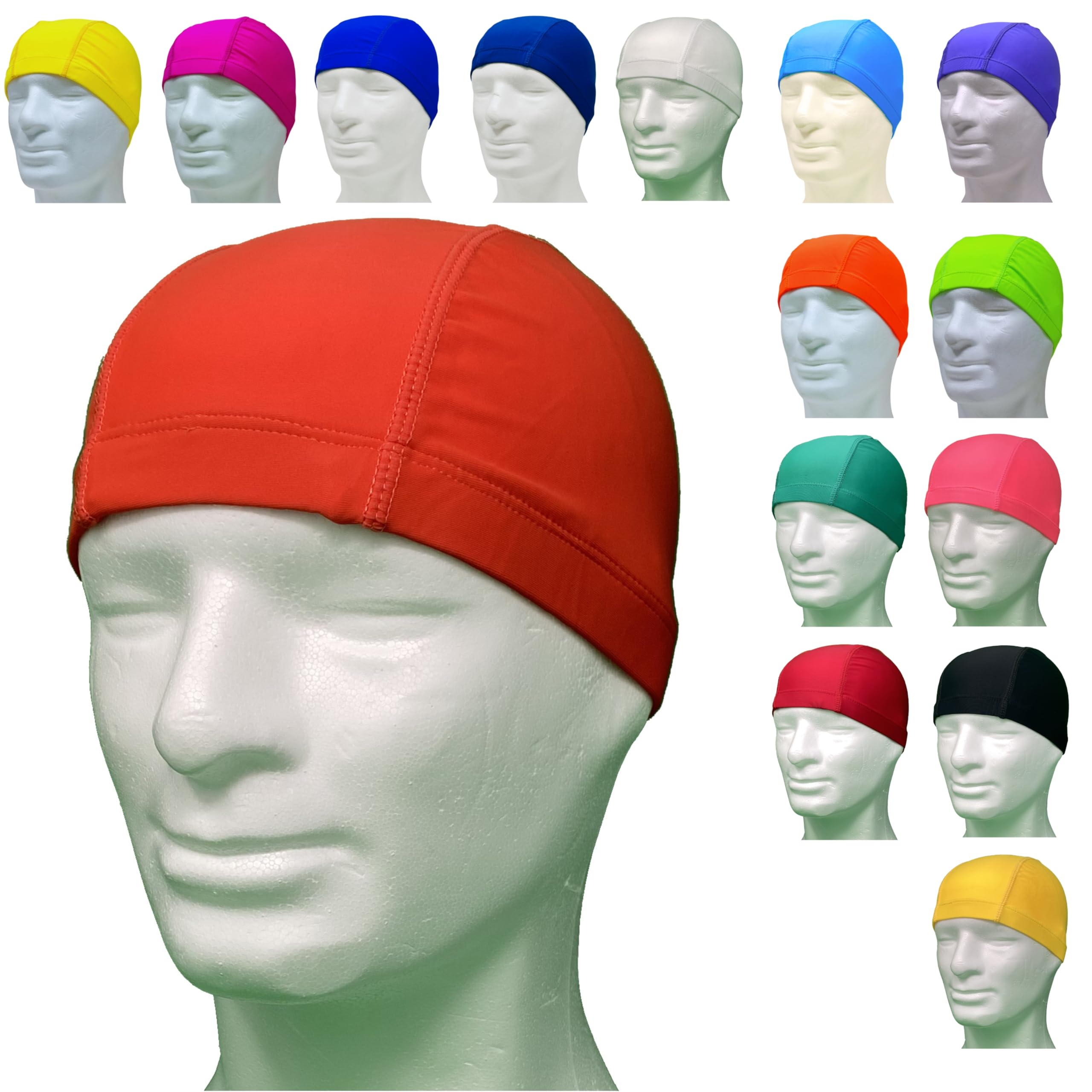 Professional Lycra Hypoallergenic Latex and Silicone Free Swimming Caps – Unisex Pool Cap – Acquagym for Adults and Youth – Quantity 1-20 - 50 Pieces (Quantity 1 Piece, Orange)