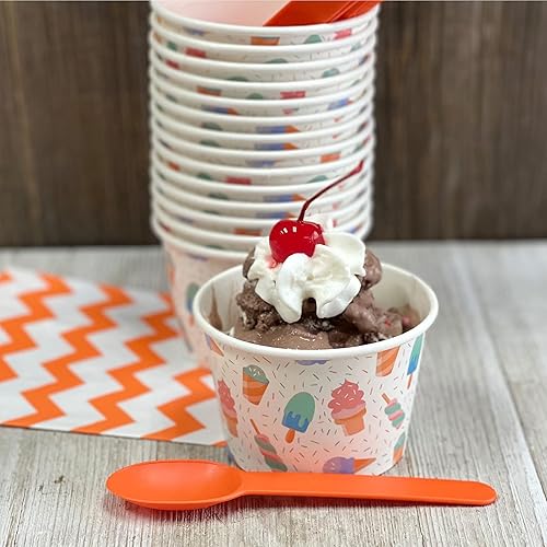 Miniatura 2 de Outside the Box Papers Vasos de papel con diseño de barra de helado de 8 onzas  Kit de Sundae de helado para fiesta  Cucharas de plástico  Pajitas