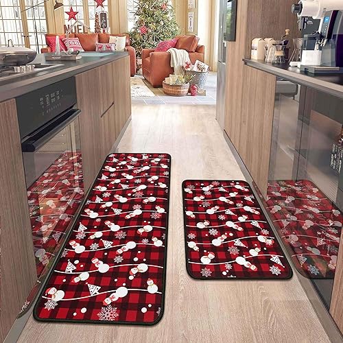 Miniatura 16 de 2 piezas de alfombras y tapetes de cocina de Navidad para el suelo con respaldo antideslizante Alfombras de Navidad para la decoración de la cocina