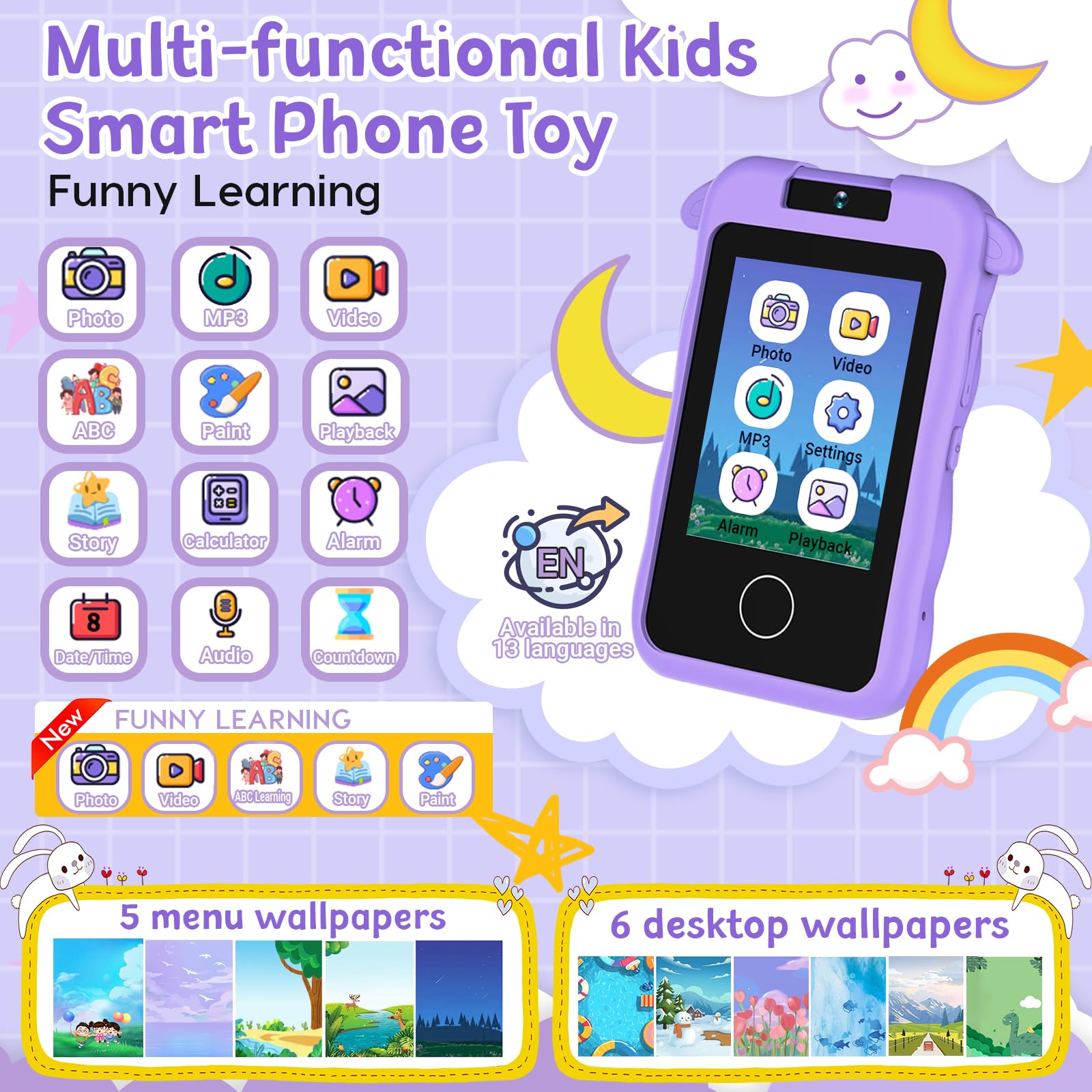 Kids Smart Phone Toys for Girls, Christmas Birthday Gift Toys for 3-12 Year Old Kids, 2.8