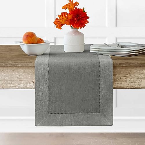 Miniatura 8 de Elrene Home Fashions Villeroy and Boch New Wave - Mantel de tela de lino con borde metálico, redondo, 90 pulgadas, blanco/plateado